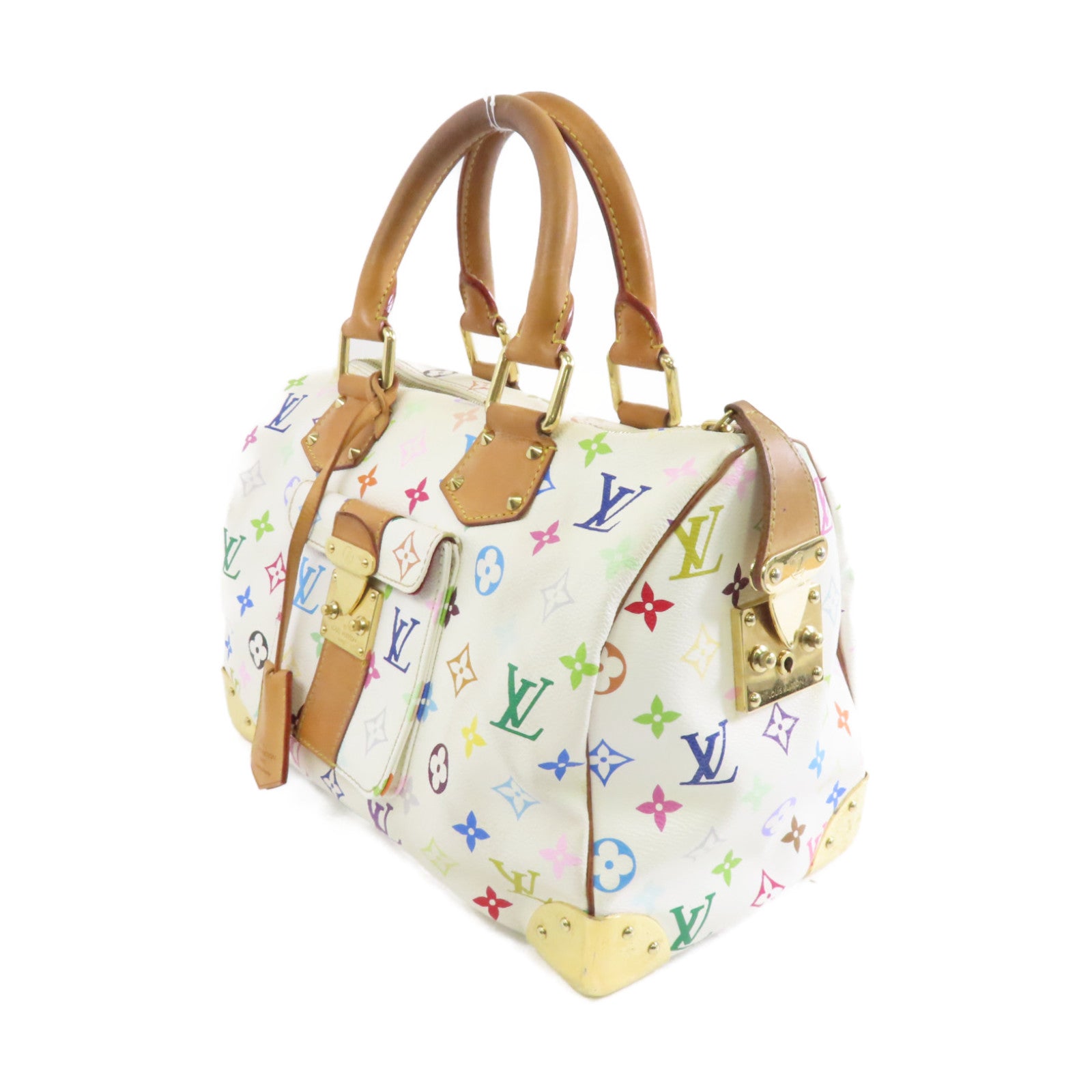 LOUIS VUITTON Monogram Multicolore Speedy 30金扣手挽袋白色/彩色