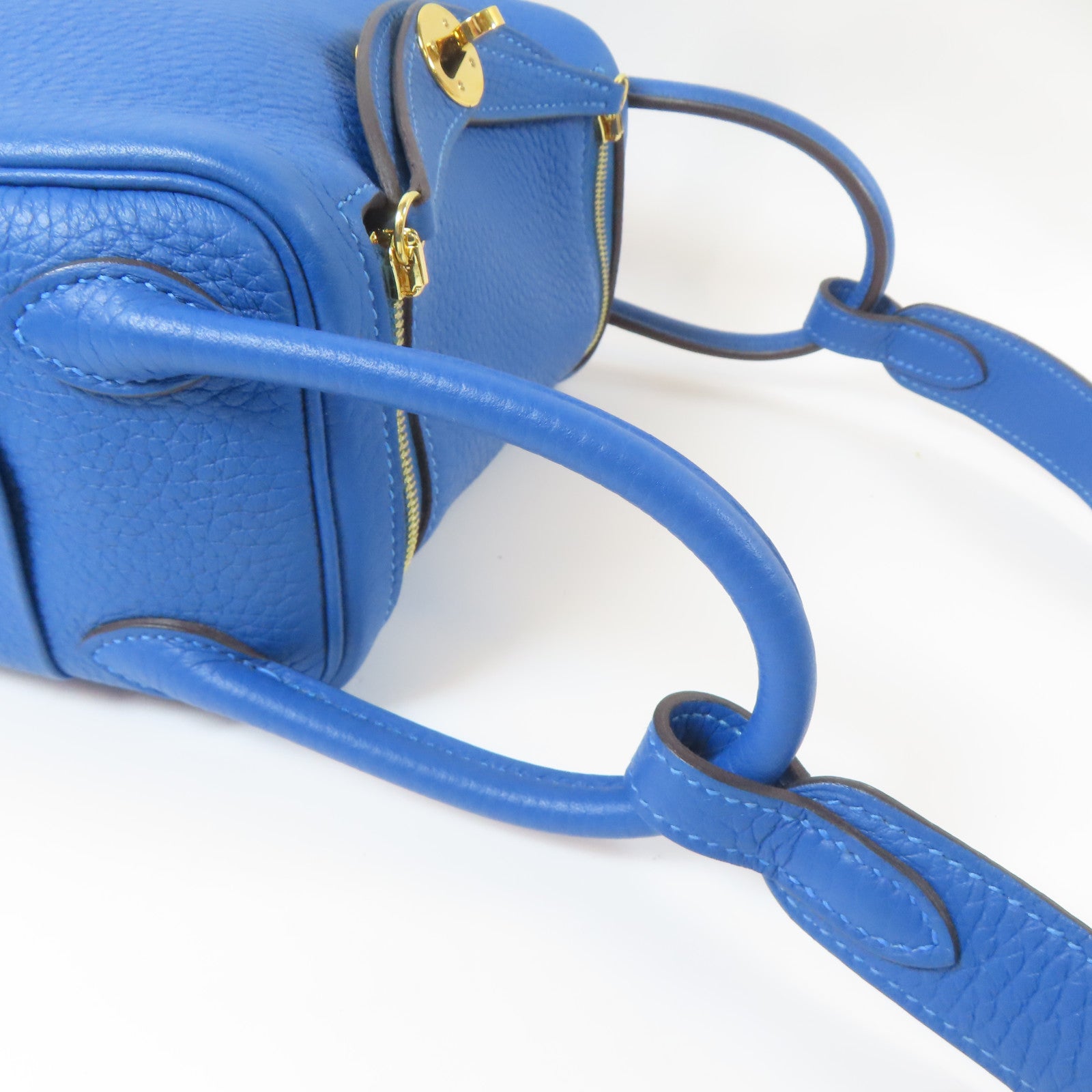 HERMES Clemence皮革Mini Lindy金扣手挽肩背兩用袋Mykonos/藍色