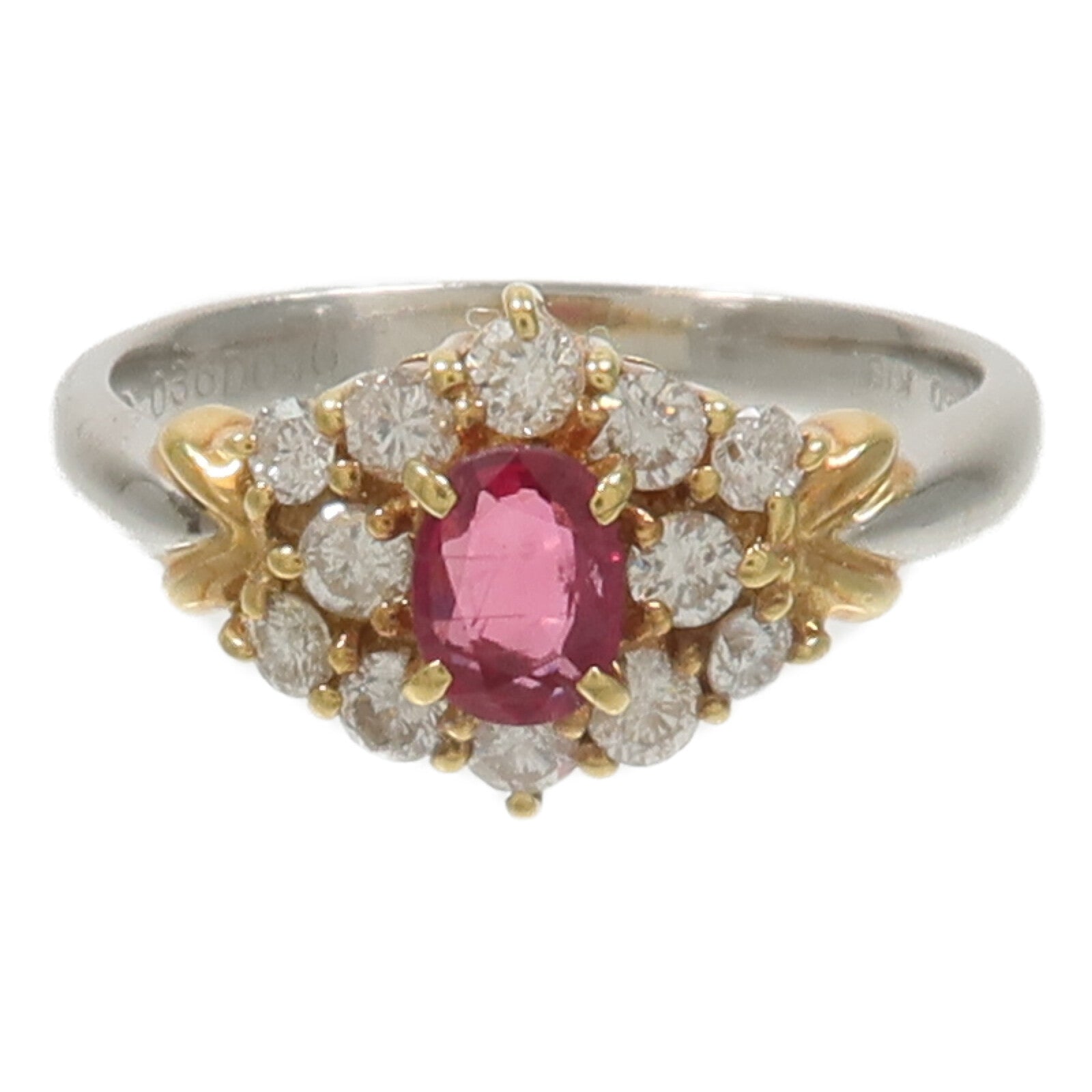 JEWELRY PT850鉑金/18K黃金Ruby Diamond紅寶石/鑽石戒指