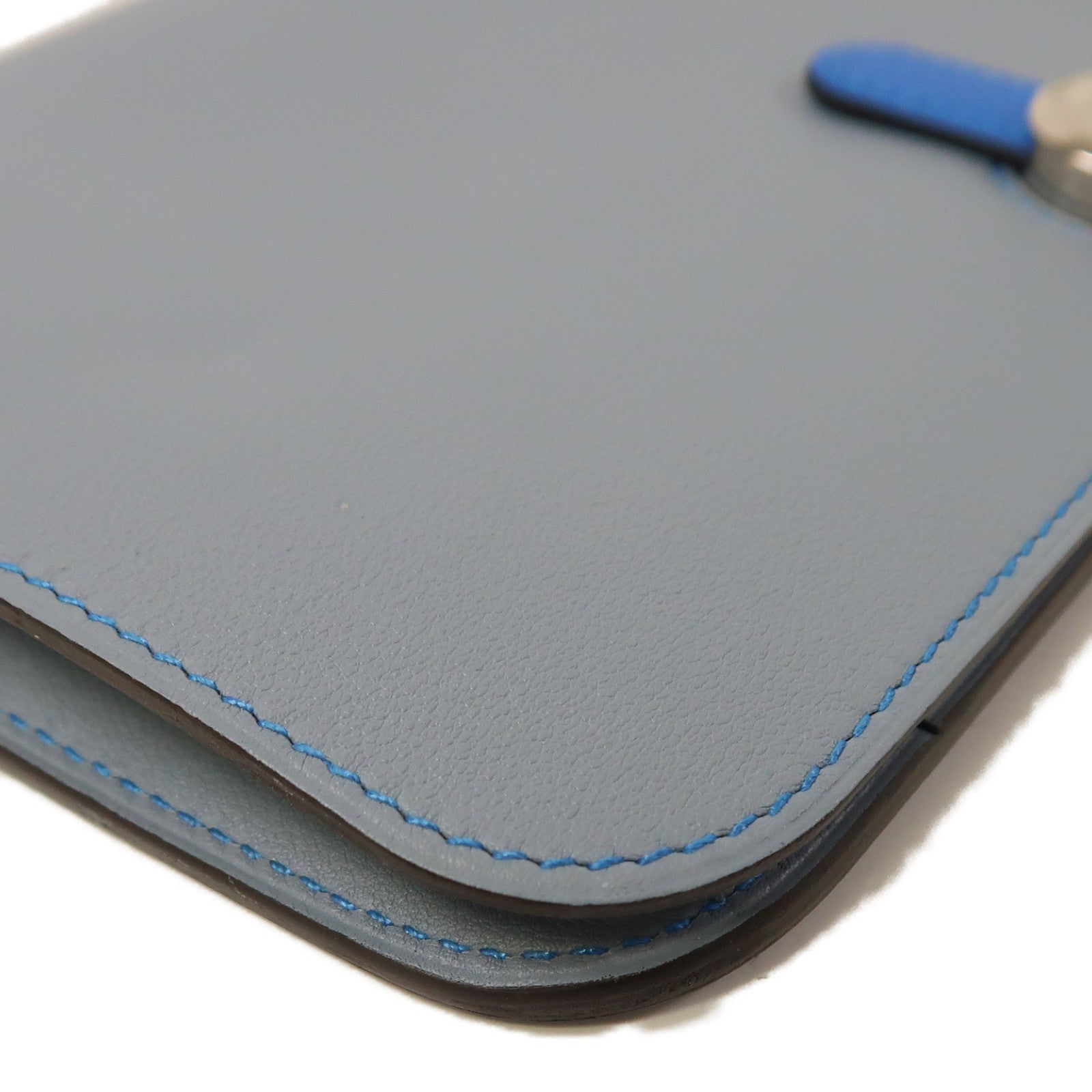 HERMES Swift皮革Dogon GM銀扣長錢包Grey/LightBlue