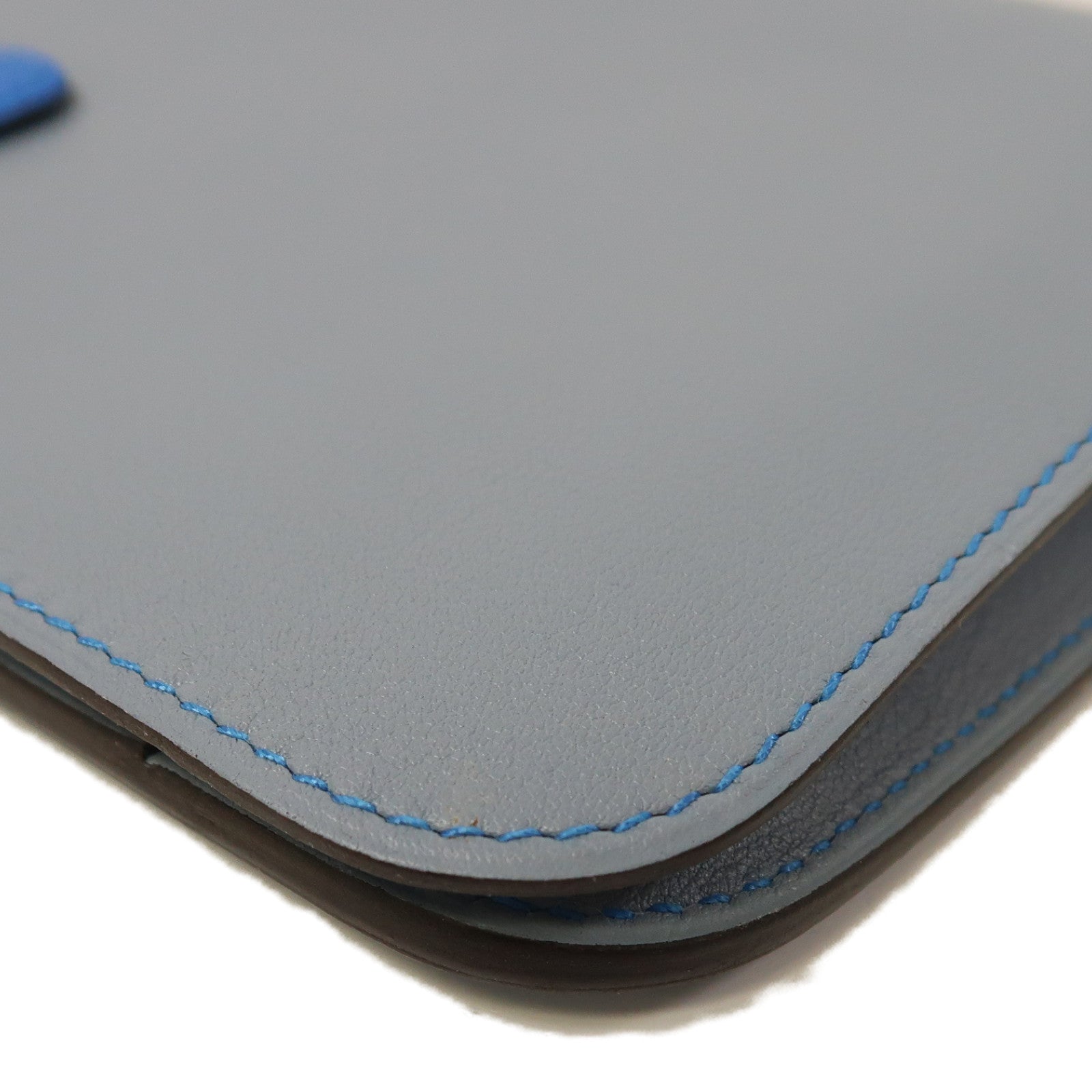 HERMES Swift皮革Dogon GM銀扣長錢包Grey/LightBlue