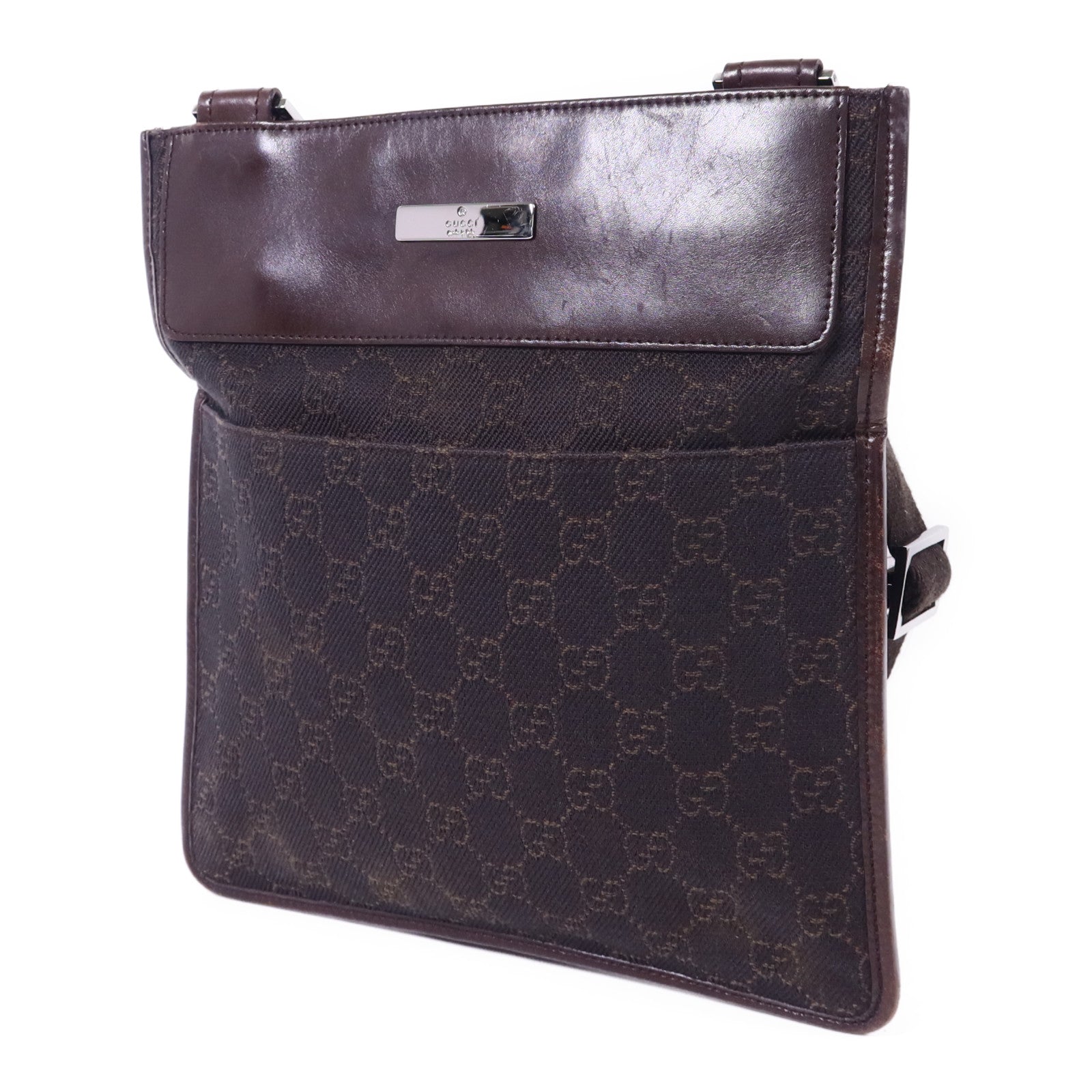 GUCCI 帆布Shoulder Bag銀扣肩背袋