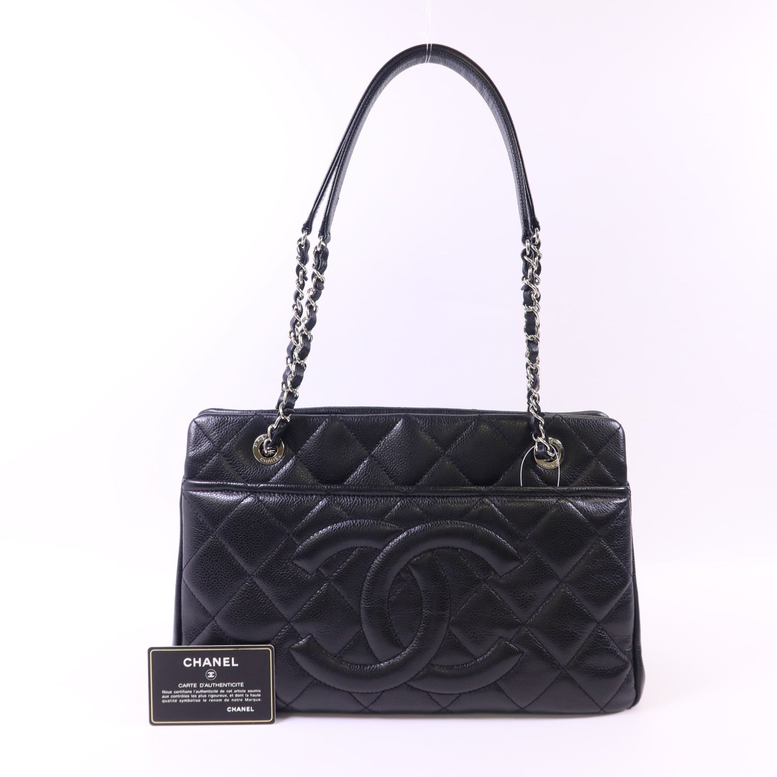 CHANEL 牛皮皮革Chain Shoulder銀扣鏈帶肩背袋