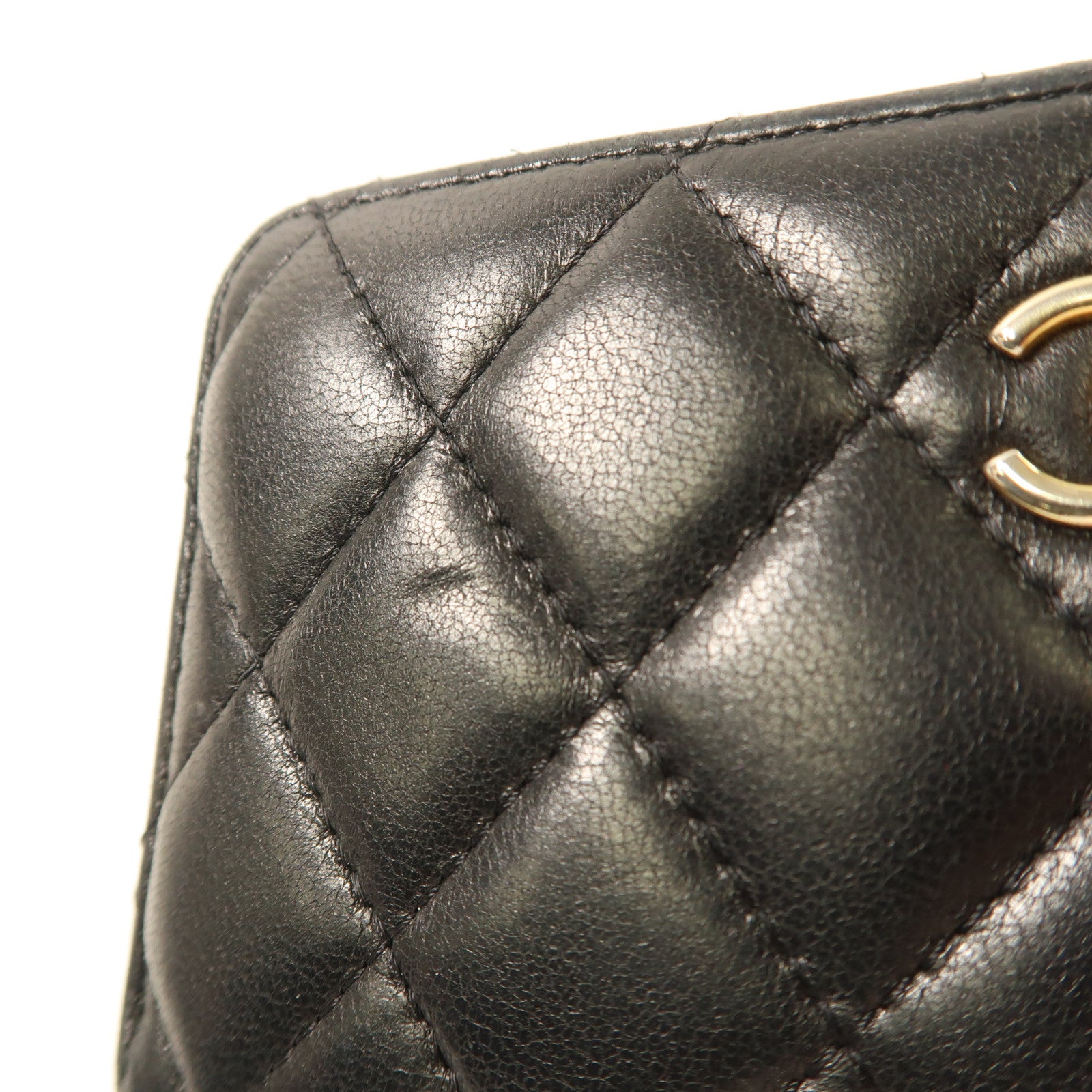 CHANEL 羊皮皮革Pouch Wallet金扣錢包黑色