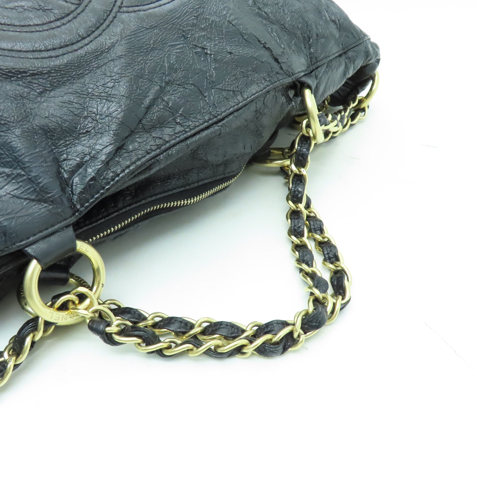 CHANEL 【清倉大減價】漆皮皮革Chain Shoulder金扣鏈帶肩背袋黑色