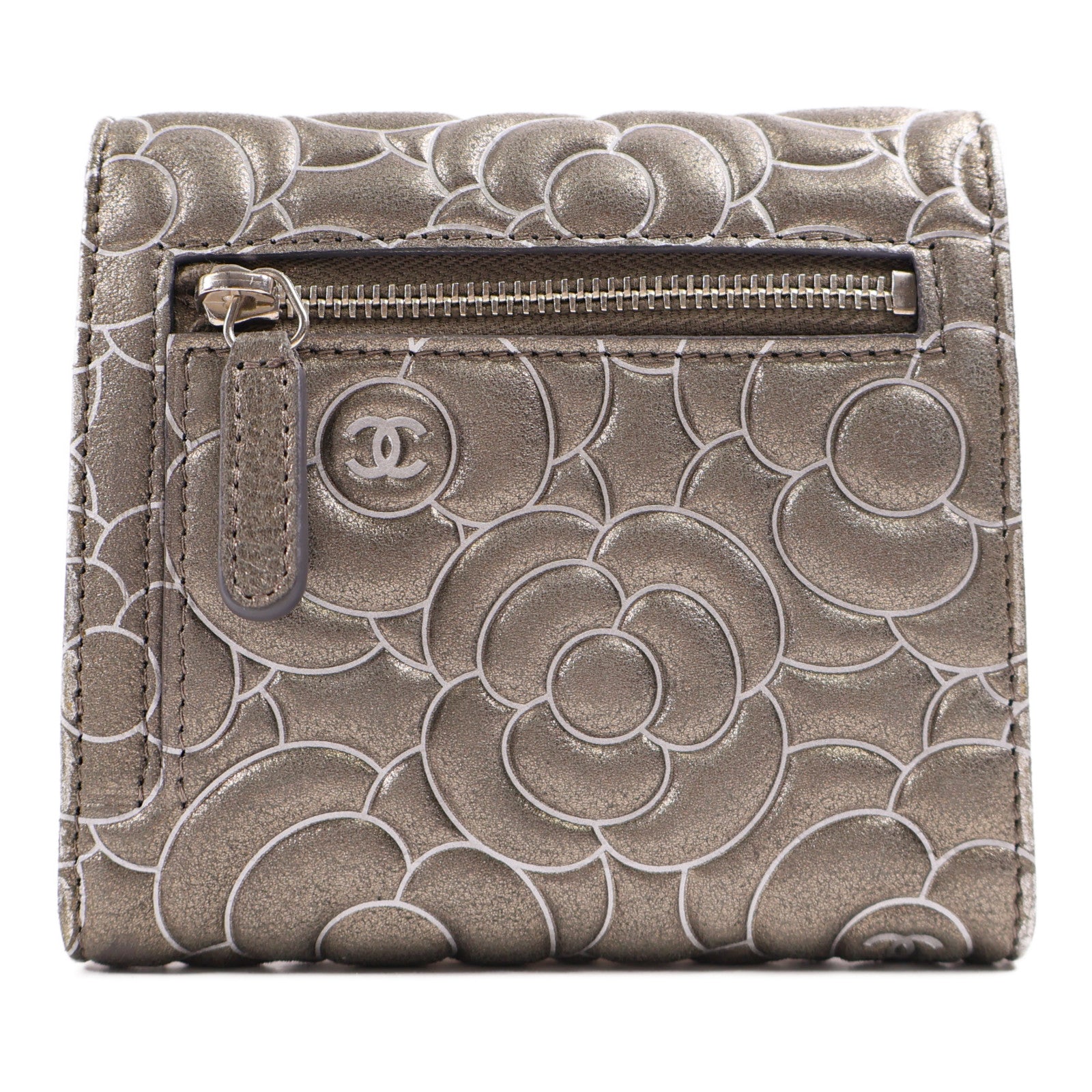 CHANEL CC SHW Wallet Calfskin Leather Silver