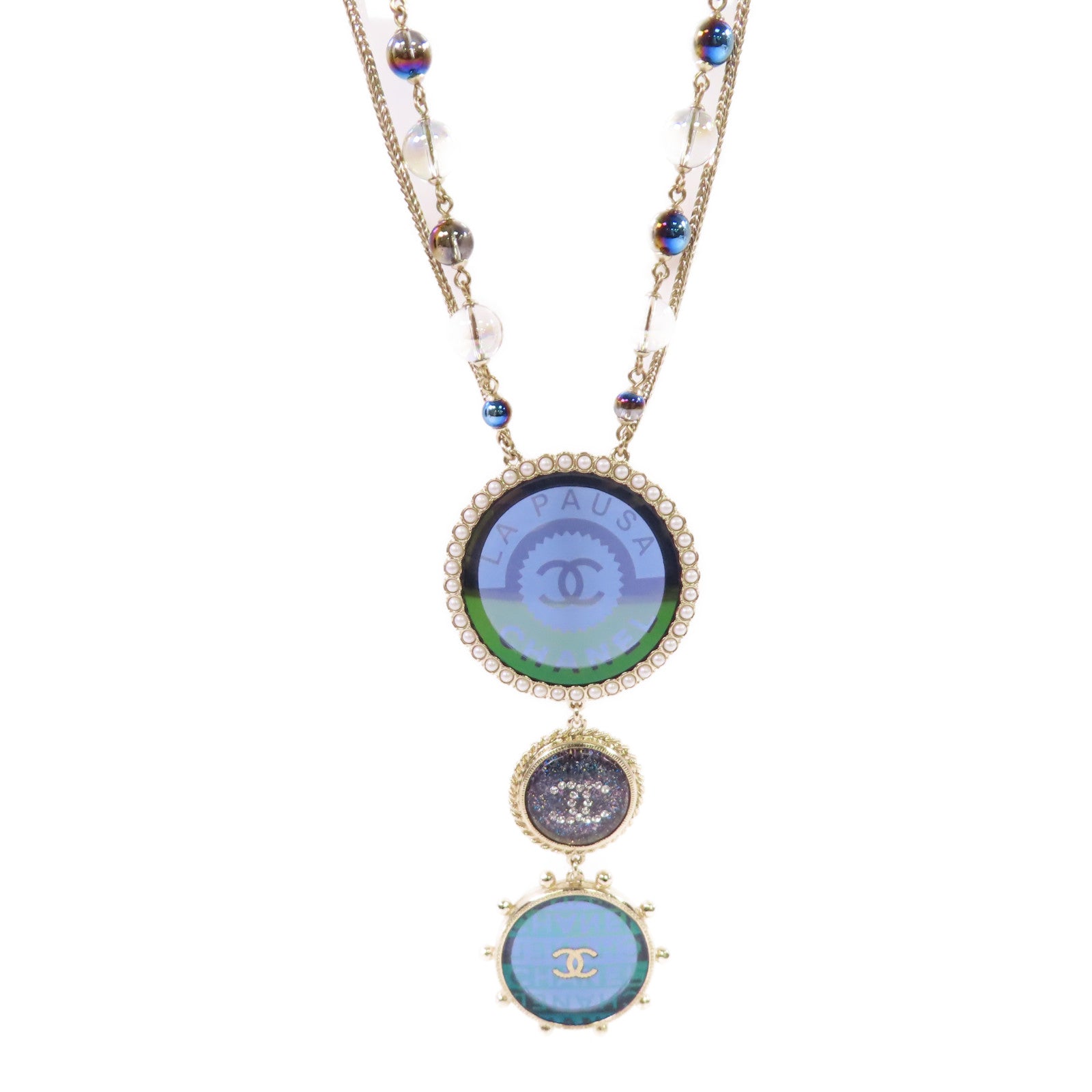 CHANEL 金屬/仿珍珠/水鑽CC Necklace項鏈