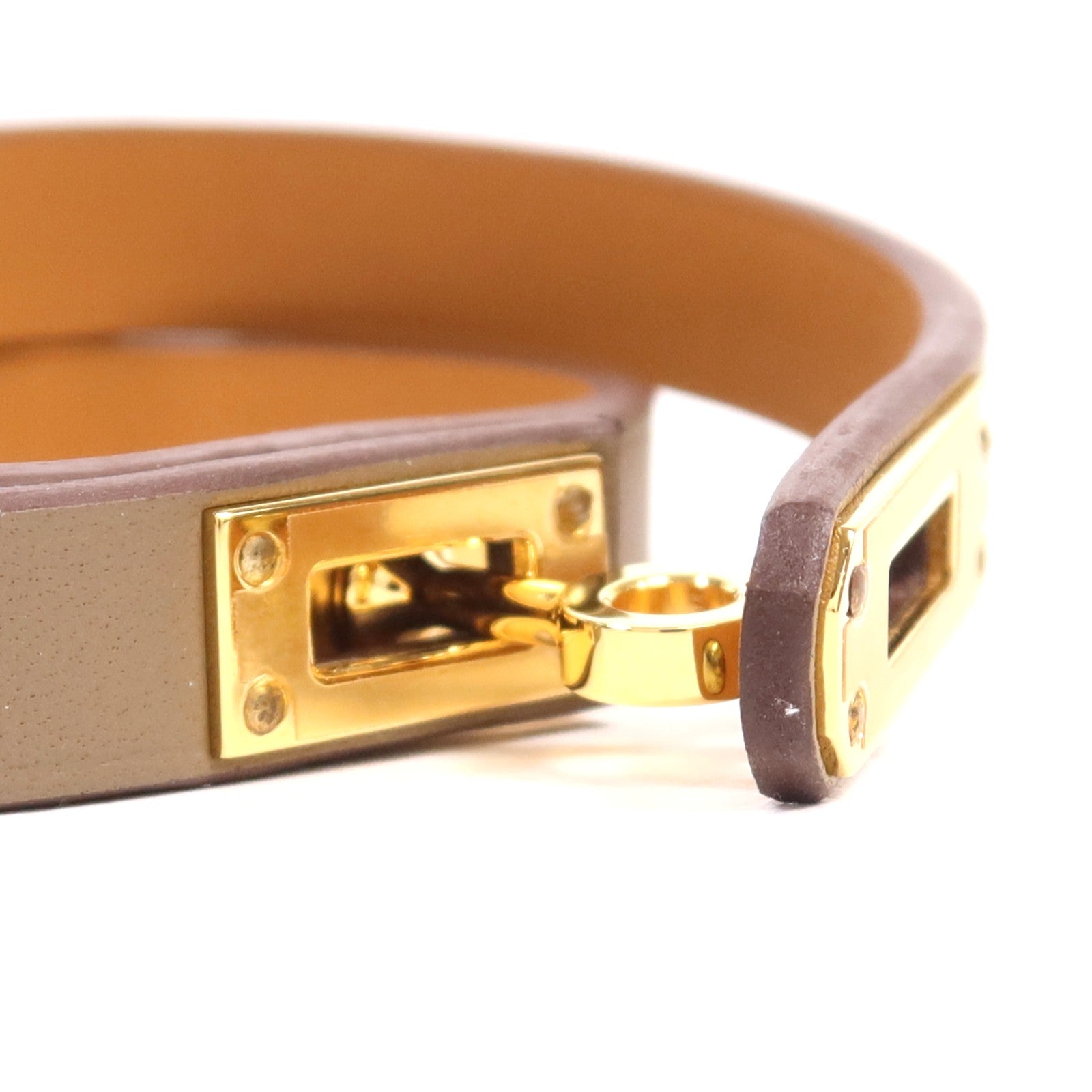 HERMES Swift皮革Kelly Double金扣手帶Etoupe