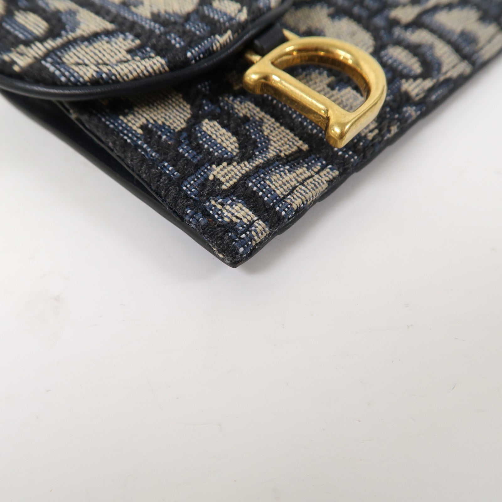 Dior 帆布Saddle Flap Compact Zipped Card Holder金扣卡片套米色/藍色
