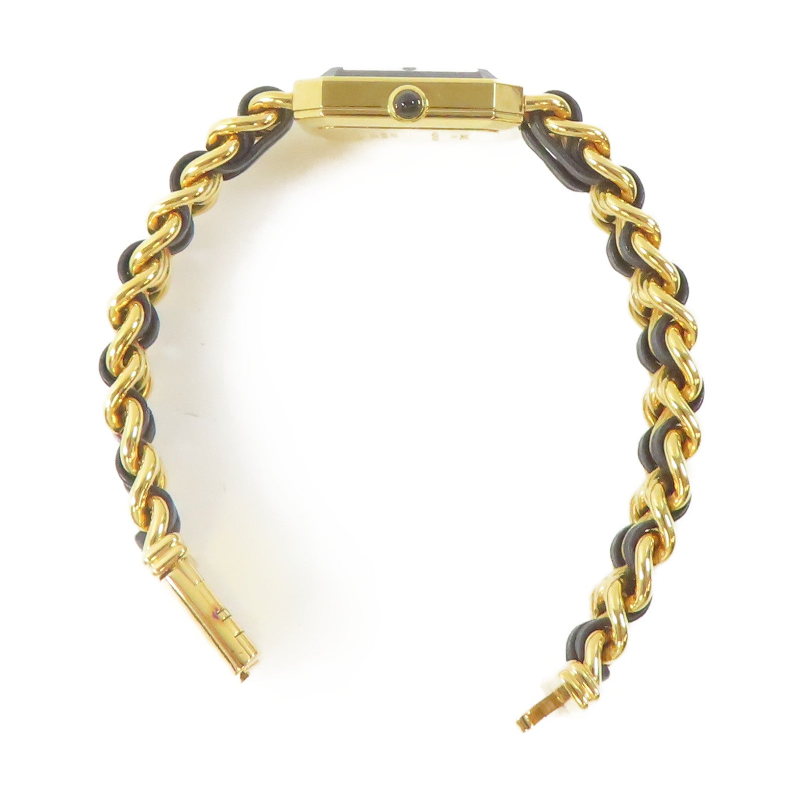 CHANEL Premiere L 18K鍍黃金/皮革手錶石英機芯黑色#16.25cm