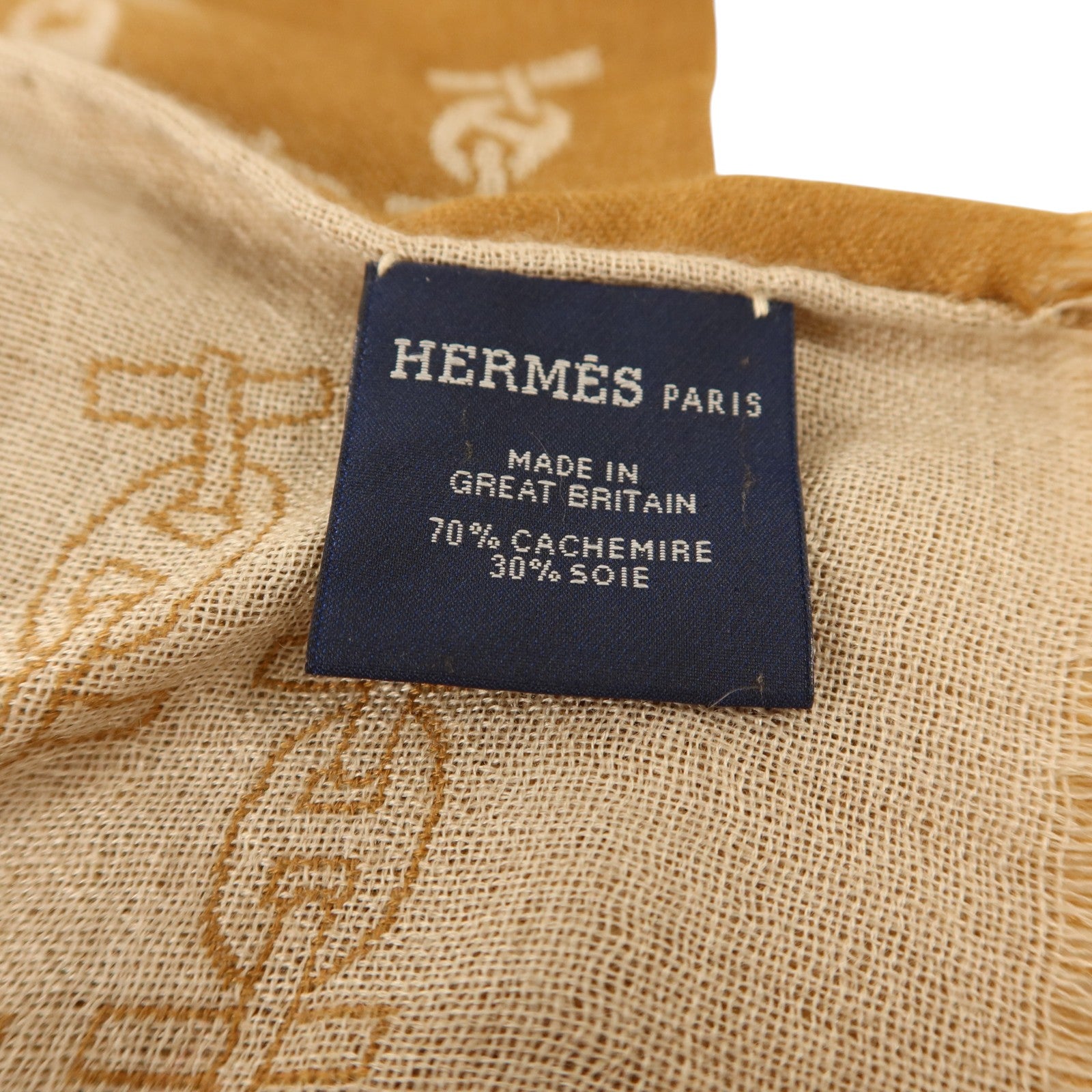 HERMES 羊絨/絲質Maillons Rythmes Scarf 60x180cm絲巾Tabac/Sable