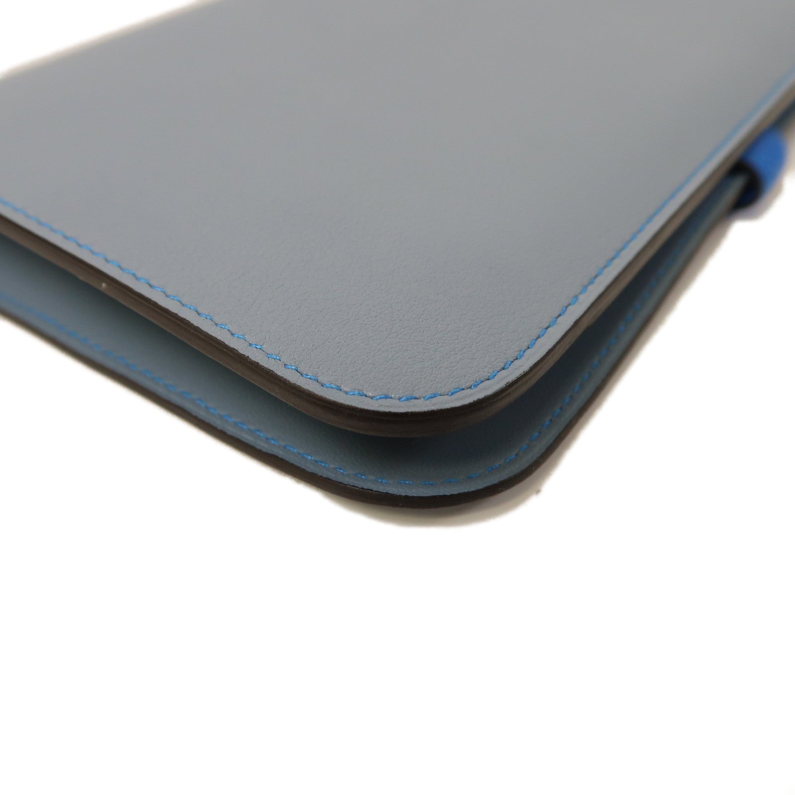 HERMES Swift皮革Dogon GM銀扣長錢包Grey/LightBlue