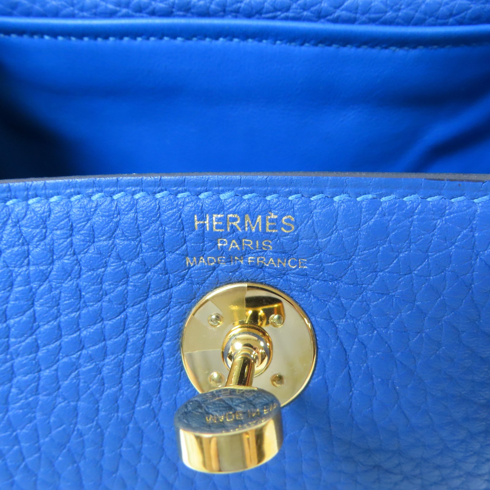 HERMES Clemence皮革Mini Lindy金扣手挽肩背兩用袋Mykonos/藍色