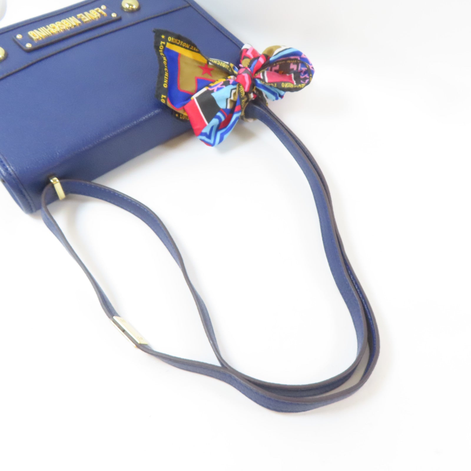 MOSCHINO 皮革Shoulder Bag金扣肩背袋藍色