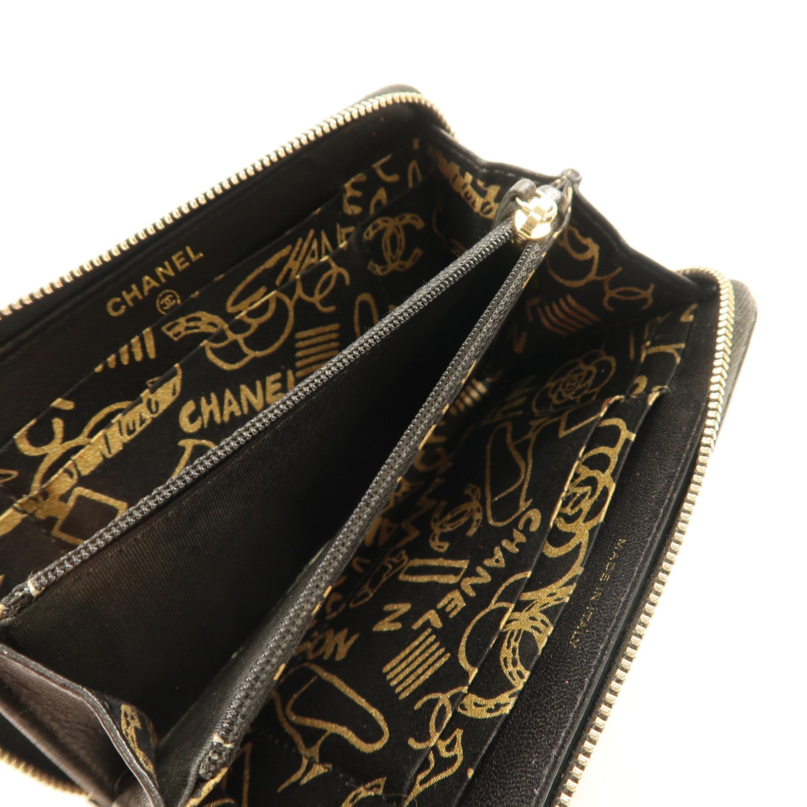 CHANEL 羊皮皮革Pouch Wallet金扣錢包黑色