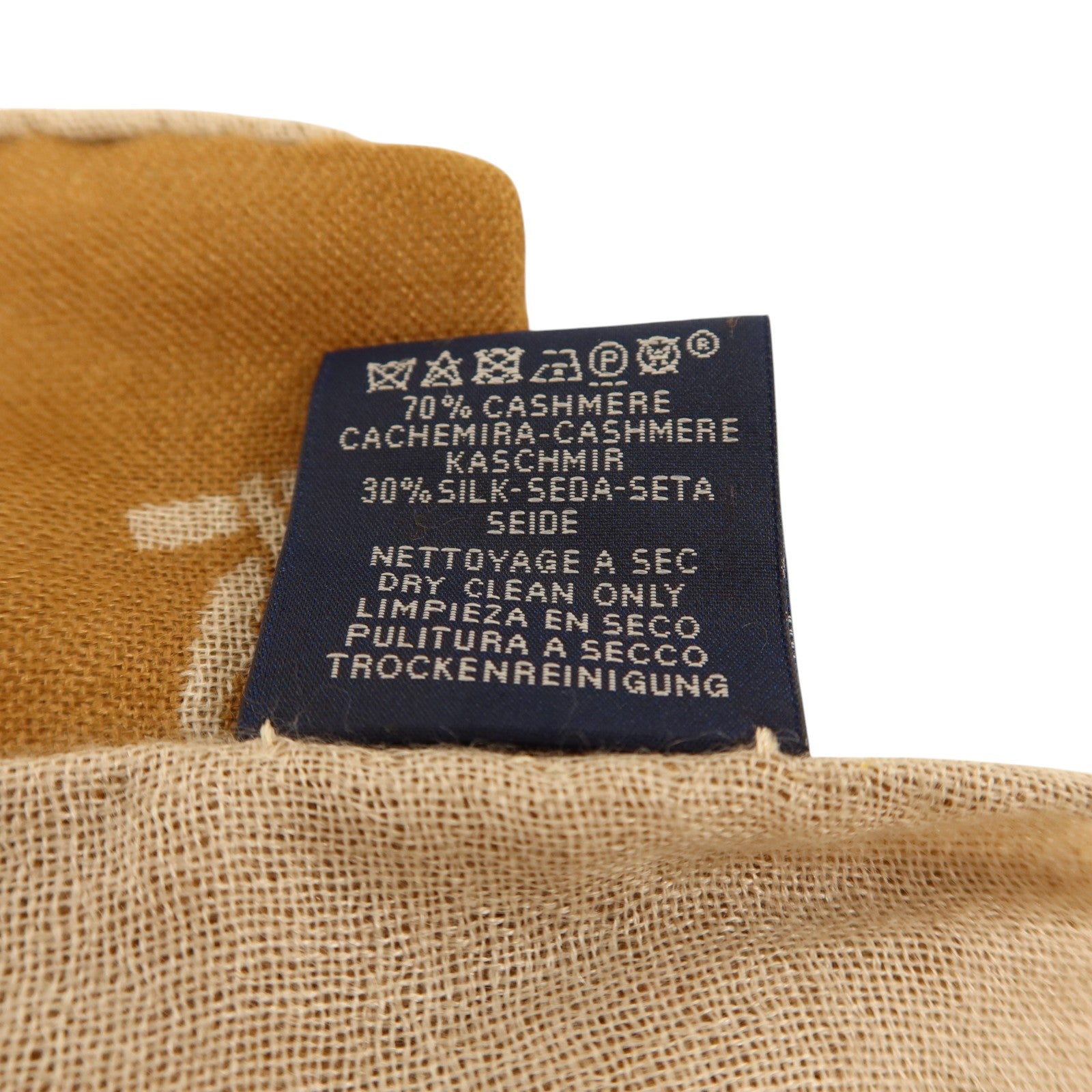 HERMES 羊絨/絲質Maillons Rythmes Scarf 60x180cm絲巾Tabac/Sable