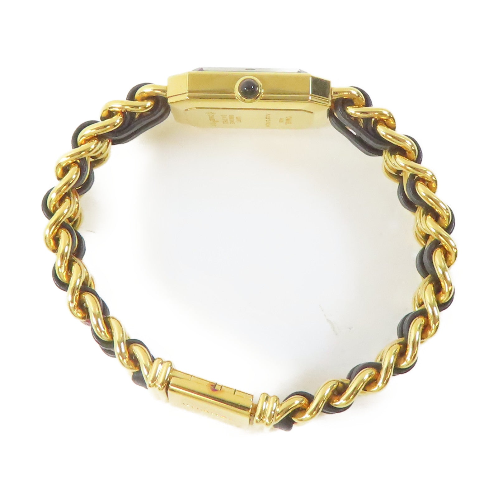 CHANEL Premiere L 18K鍍黃金/皮革手錶石英機芯黑色#16.25cm