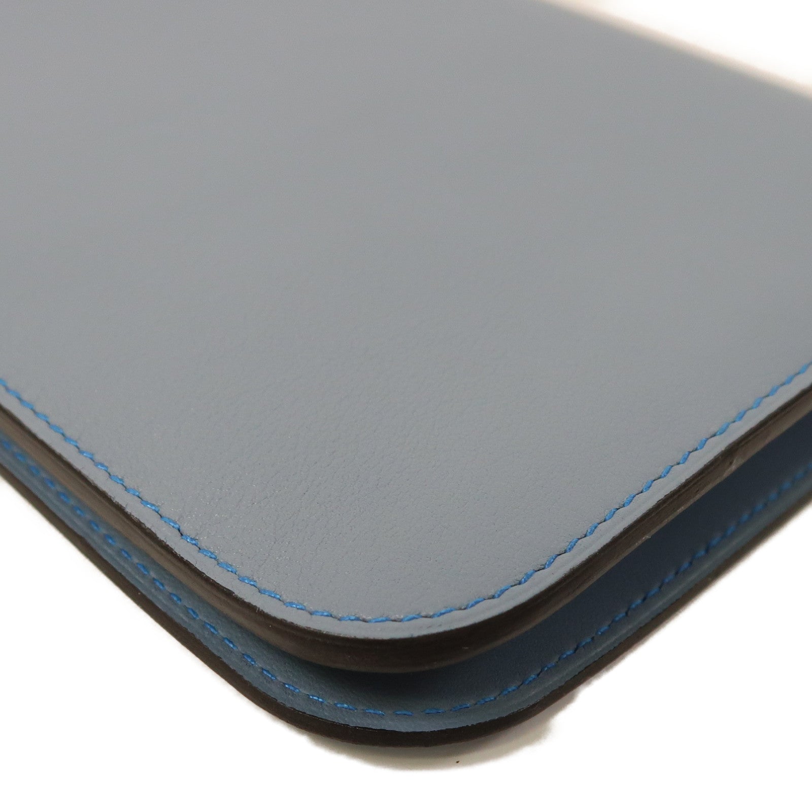 HERMES Swift皮革Dogon GM銀扣長錢包Grey/LightBlue