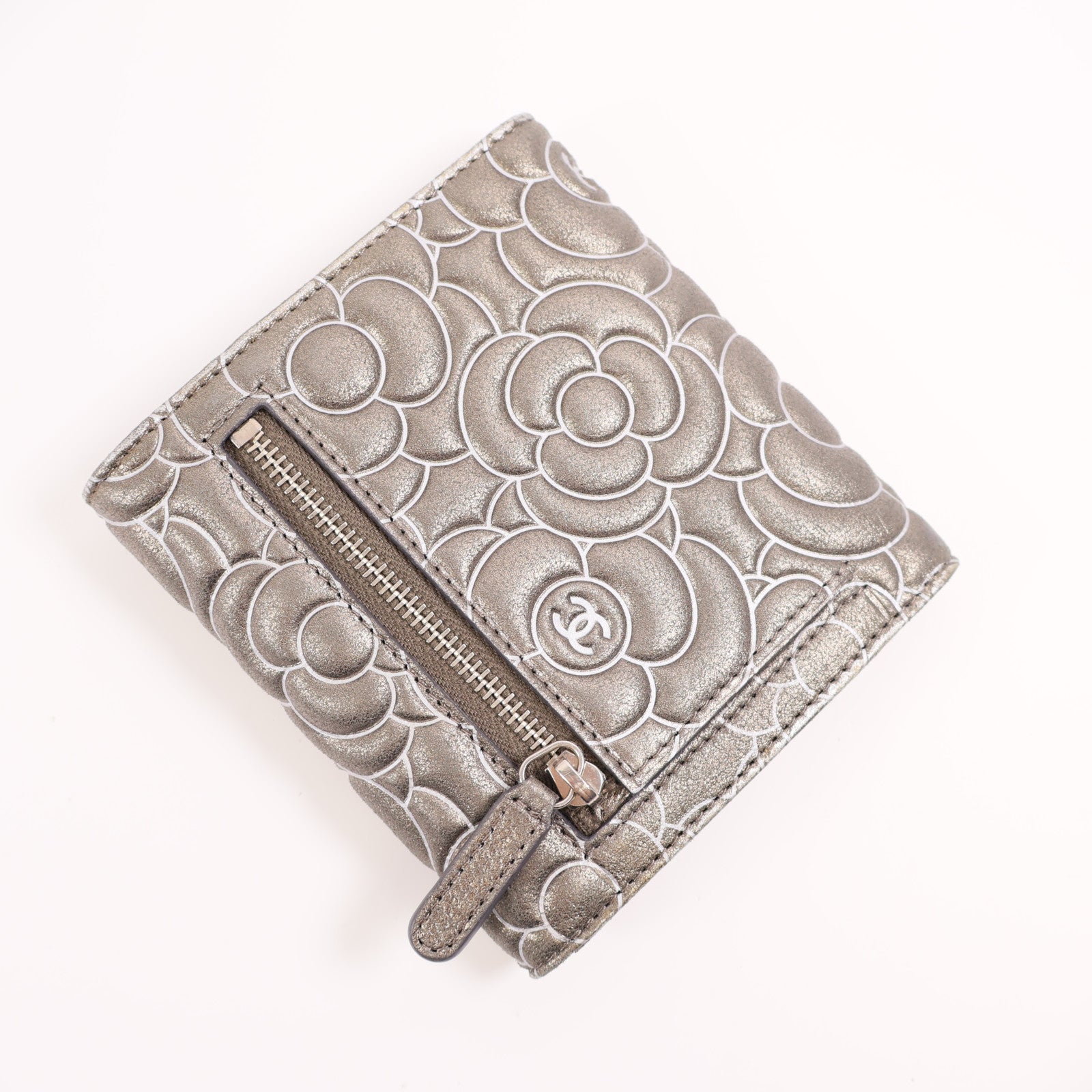 CHANEL CC SHW Wallet Calfskin Leather Silver