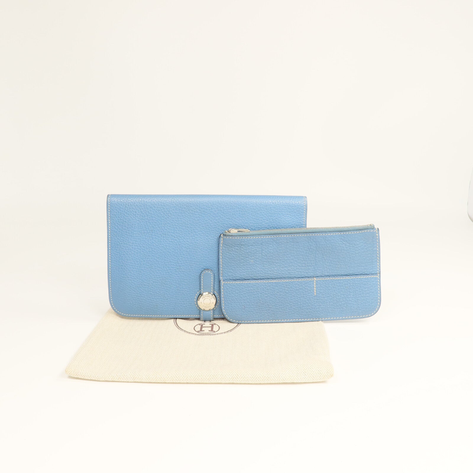 HERMES Togo皮革Dogon GM長錢包Bleu Jean