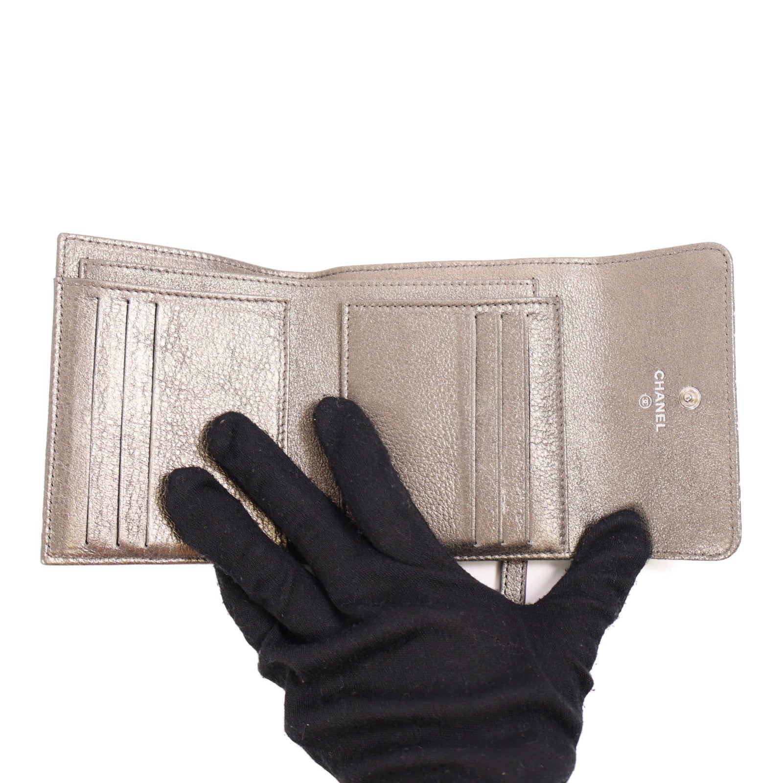 CHANEL CC SHW Wallet Calfskin Leather Silver