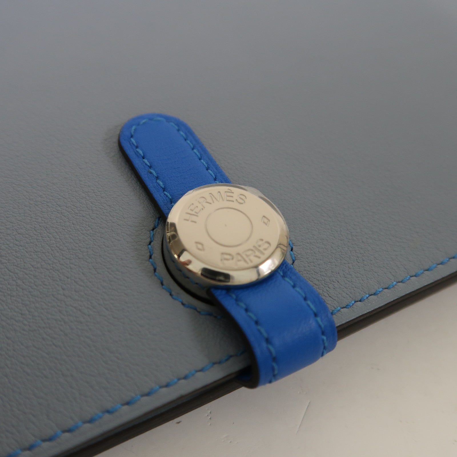 HERMES Swift皮革Dogon GM銀扣長錢包Grey/LightBlue