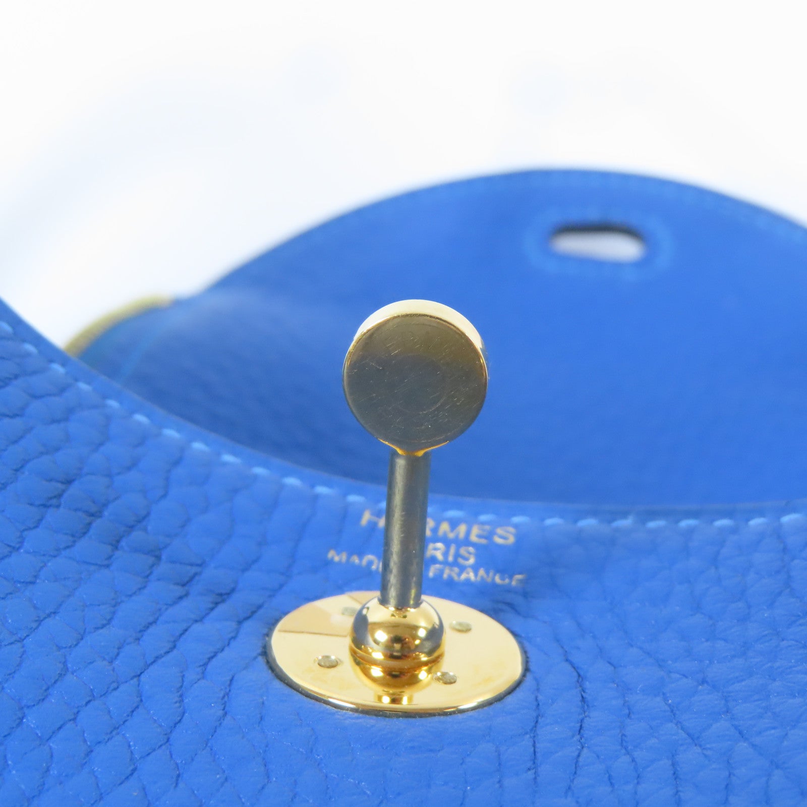HERMES Clemence皮革Mini Lindy金扣手挽肩背兩用袋Mykonos/藍色