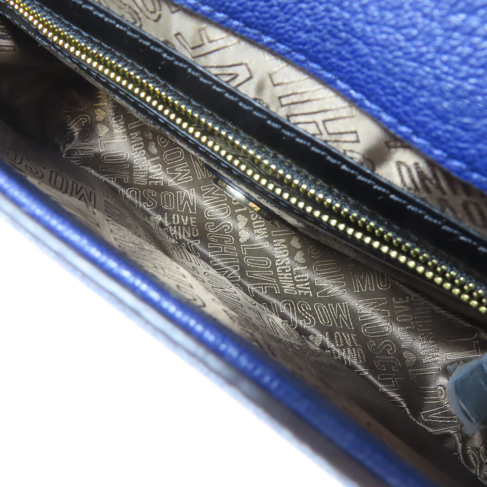 MOSCHINO 皮革Shoulder Bag金扣肩背袋藍色