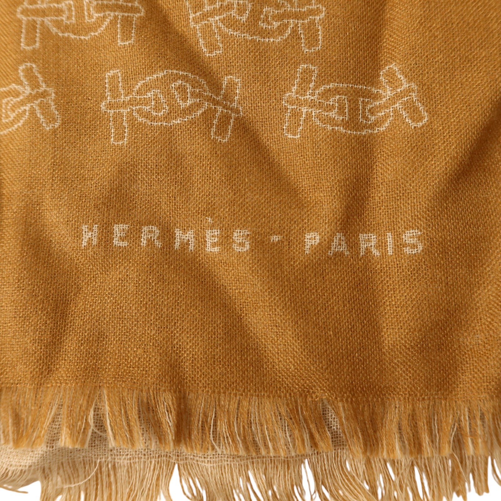 HERMES 羊絨/絲質Maillons Rythmes Scarf 60x180cm絲巾Tabac/Sable