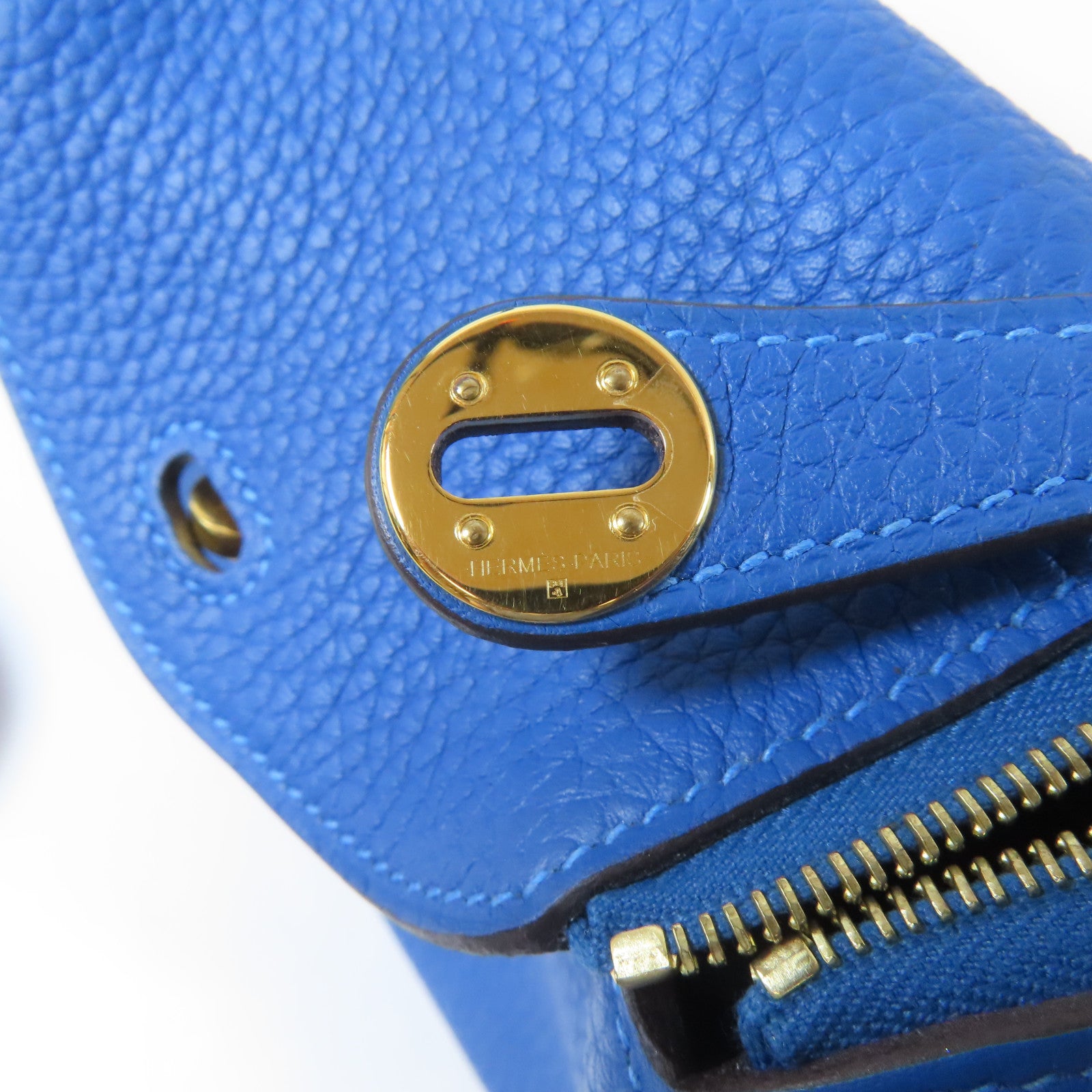 HERMES Clemence皮革Mini Lindy金扣手挽肩背兩用袋Mykonos/藍色