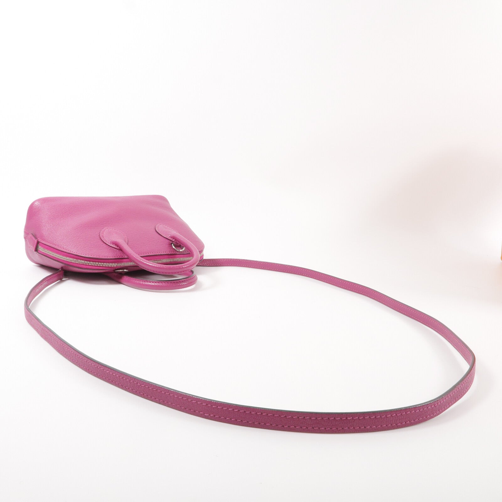 HERMES Chevre皮革Mini Bolide手挽肩背兩用袋Rose Purple