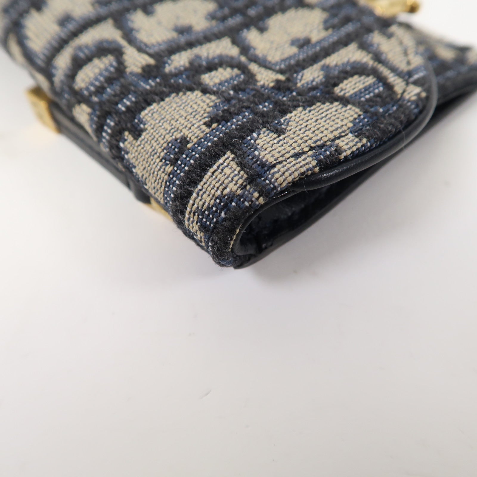 Dior 帆布Saddle Flap Compact Zipped Card Holder金扣卡片套米色/藍色