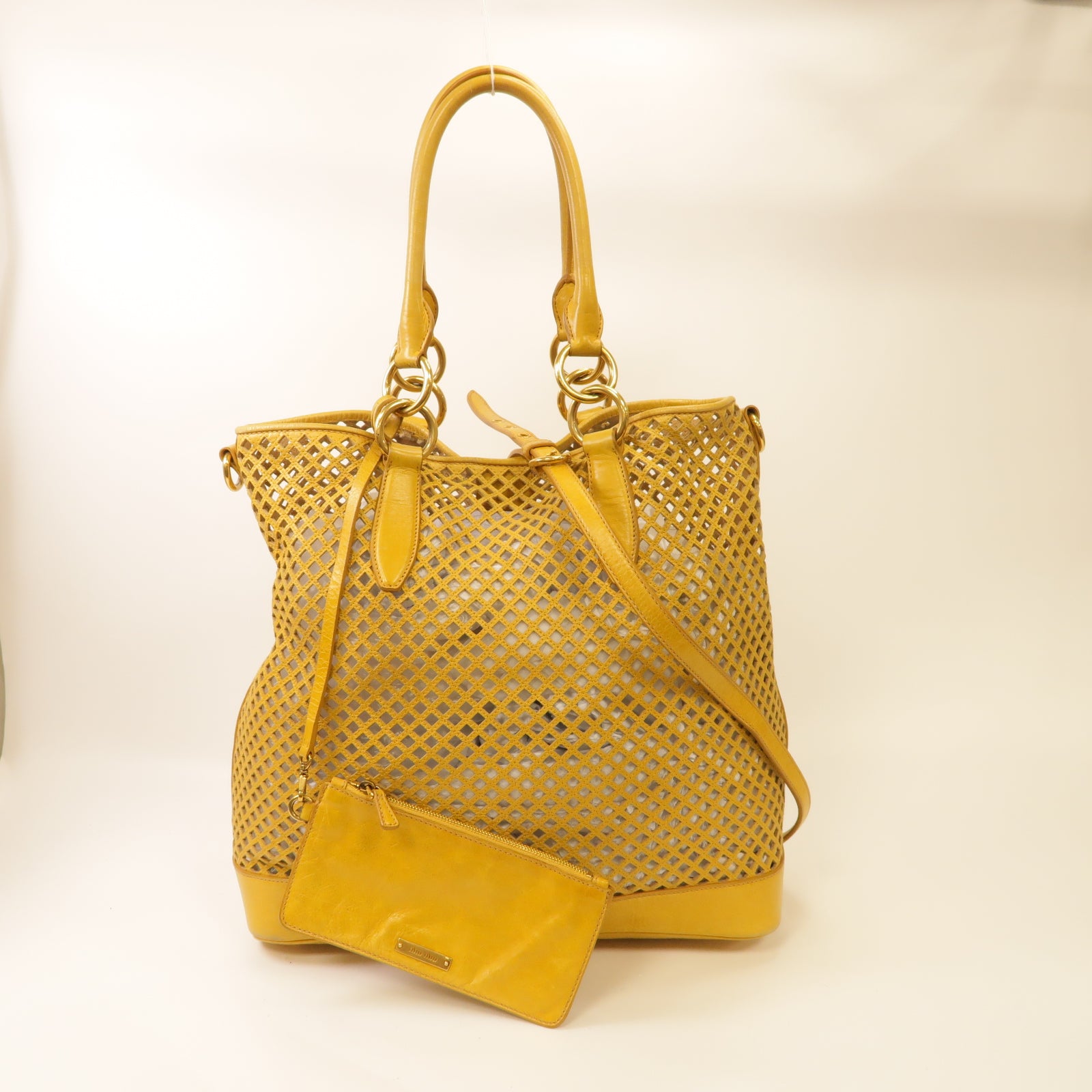 Miu Miu 【激減優惠】牛皮皮革2way Shoulder Bag金扣手挽肩背兩用袋黃色