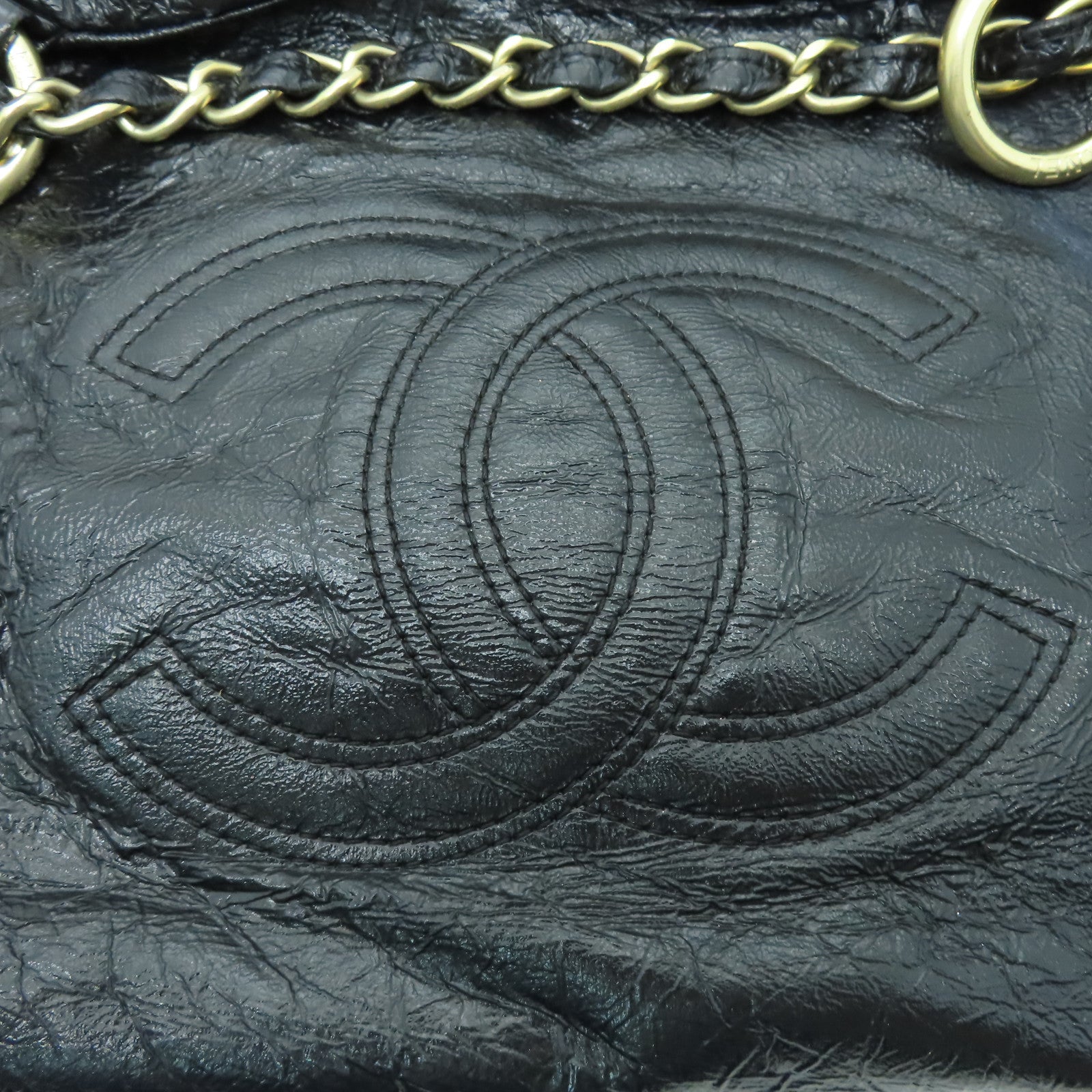 CHANEL 【清倉大減價】漆皮皮革Chain Shoulder金扣鏈帶肩背袋黑色