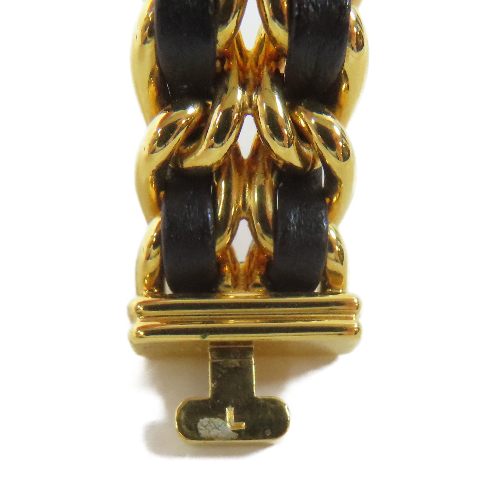 CHANEL Premiere L 18K鍍黃金/皮革手錶石英機芯黑色#16.25cm