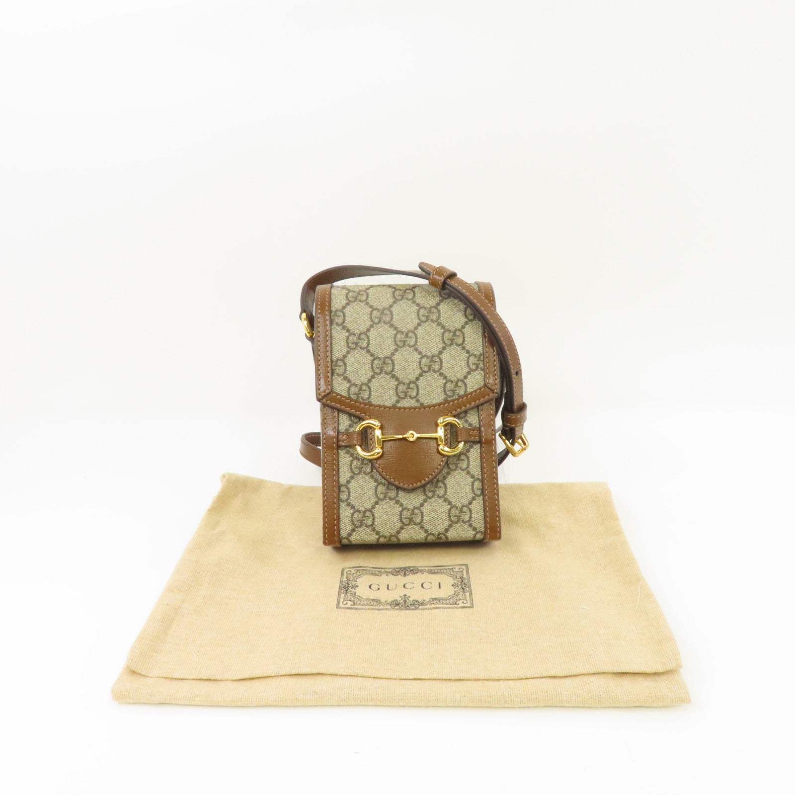 GUCCI 塗層帆布Shoulder Bag金扣肩背袋棕色