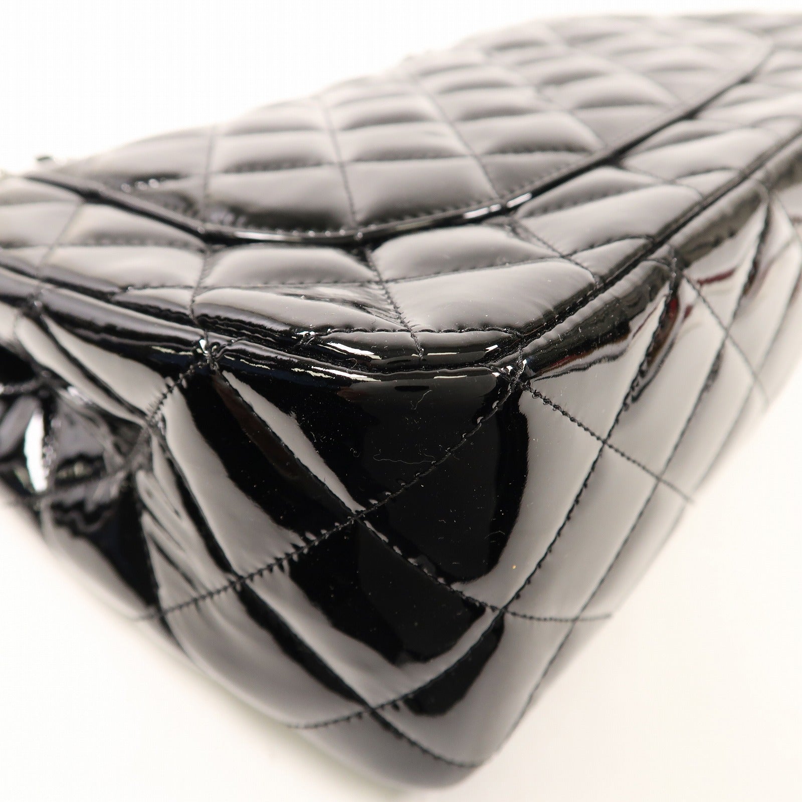 CHANEL 【激減優惠】漆皮皮革Large Classic銀扣鏈帶肩背袋