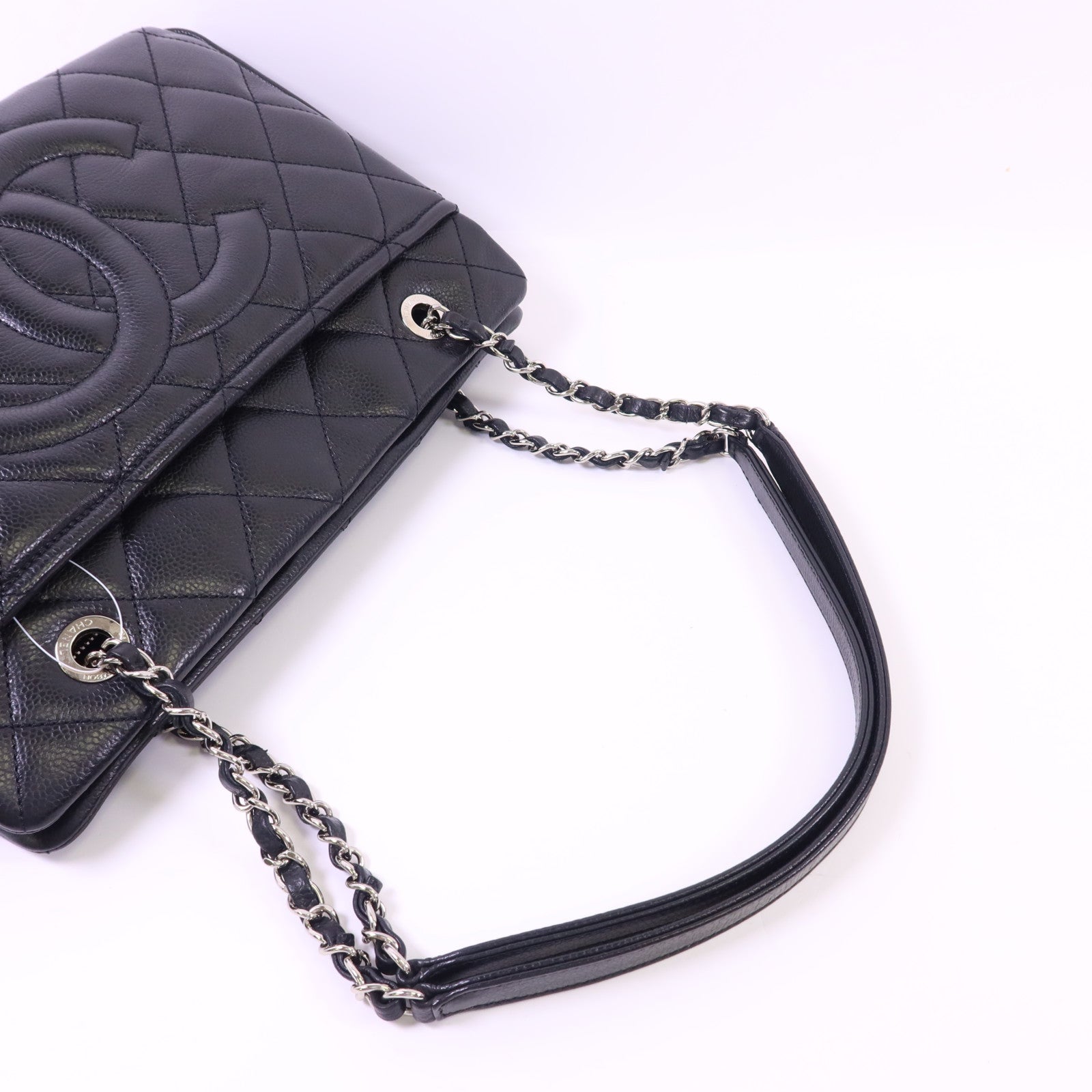 CHANEL 牛皮皮革Chain Shoulder銀扣鏈帶肩背袋