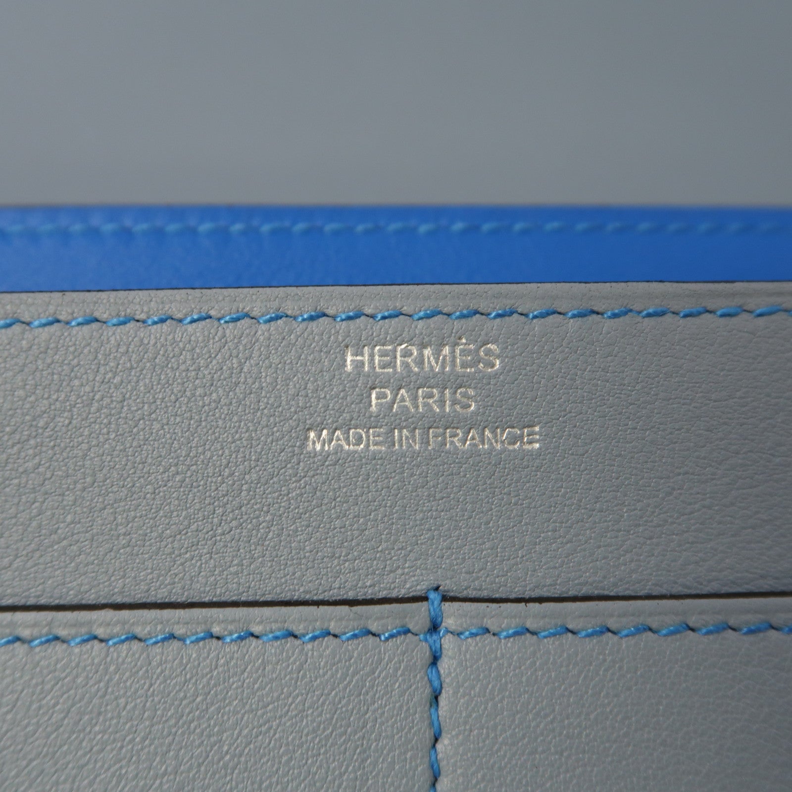 HERMES Swift皮革Dogon GM銀扣長錢包Grey/LightBlue