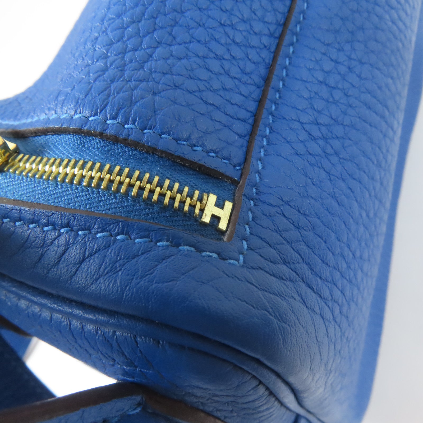 HERMES Clemence皮革Mini Lindy金扣手挽肩背兩用袋Mykonos/藍色
