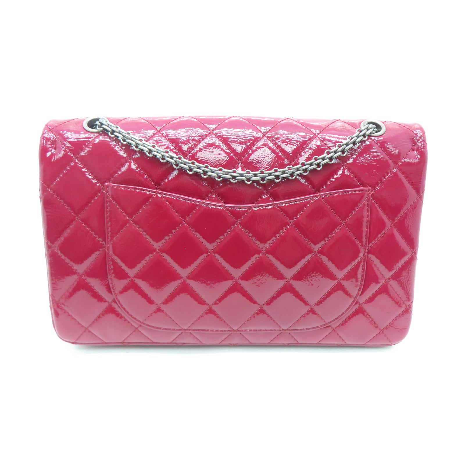 CHANEL 菱格漆皮皮革2.55 Chain Shoulder银扣链带肩背袋红色