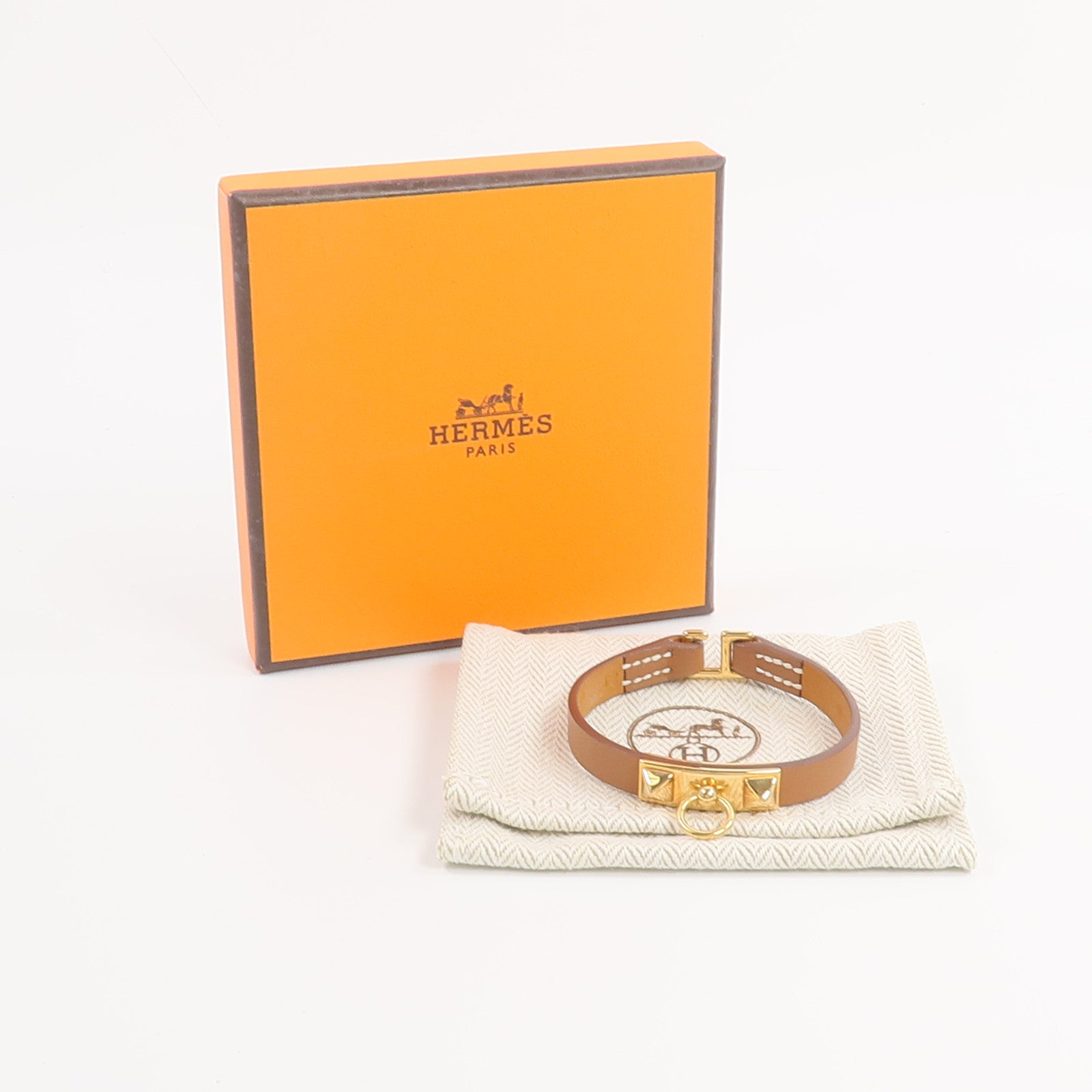 HERMES Swift皮革Rivale Mini手鏈Gold