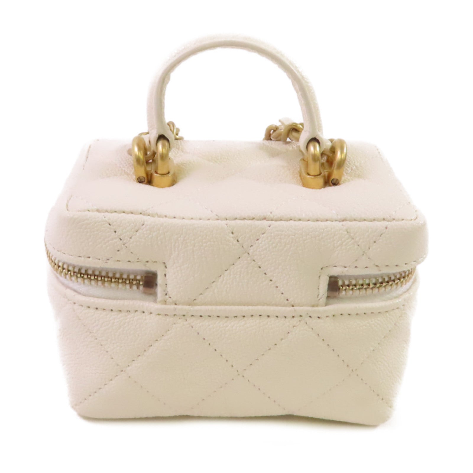CHANEL 菱格牛皮皮革Chain Shoulder Bag金扣鏈帶肩背袋白色