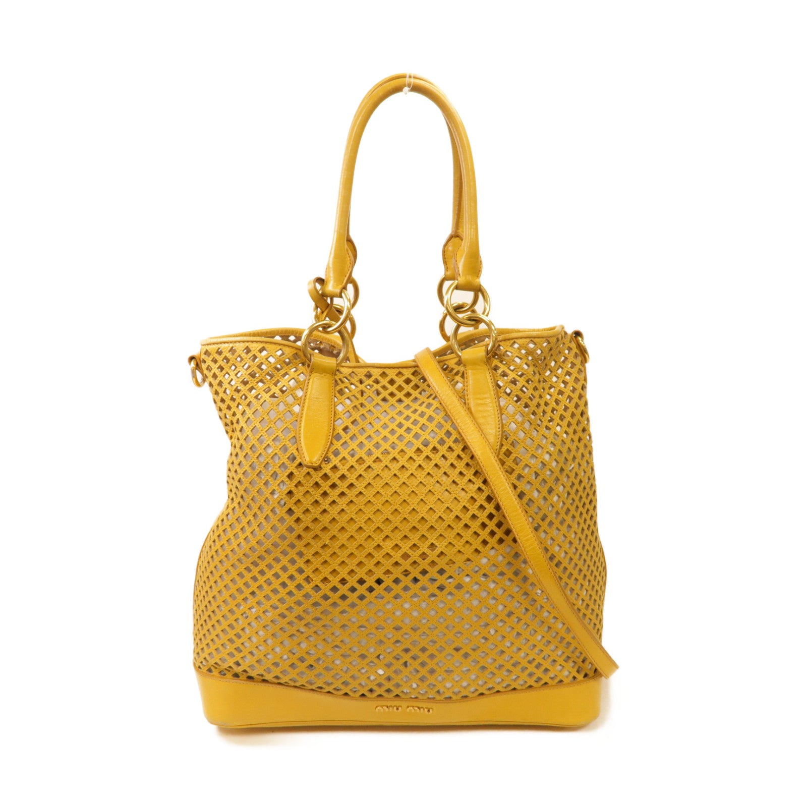 Miu Miu 【激減優惠】牛皮皮革2way Shoulder Bag金扣手挽肩背兩用袋黃色