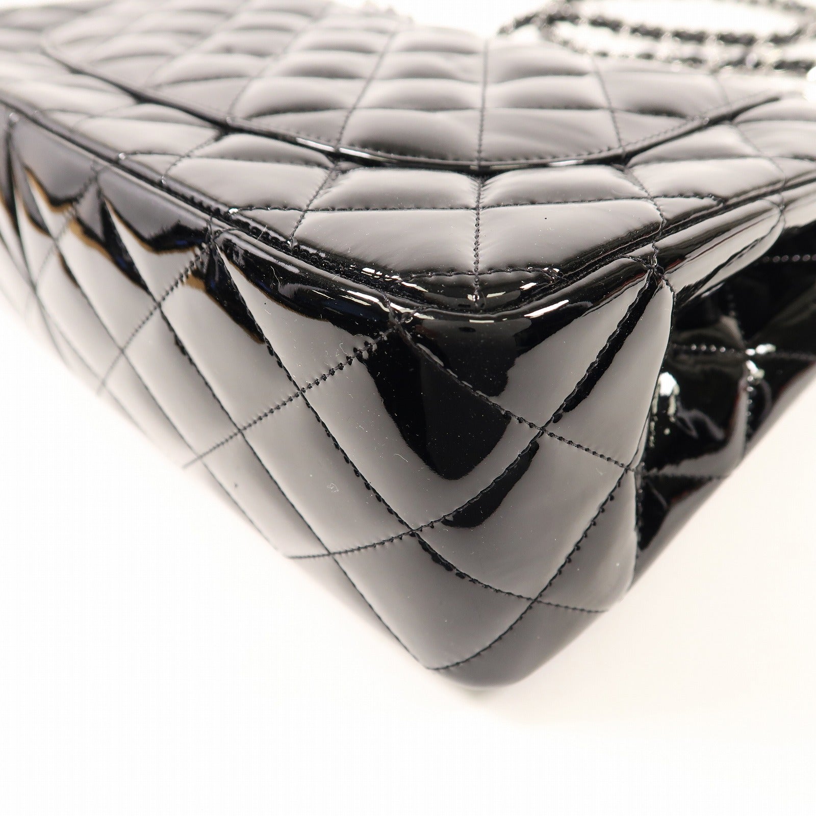 CHANEL 漆皮皮革Large Classic銀扣鏈帶肩背袋