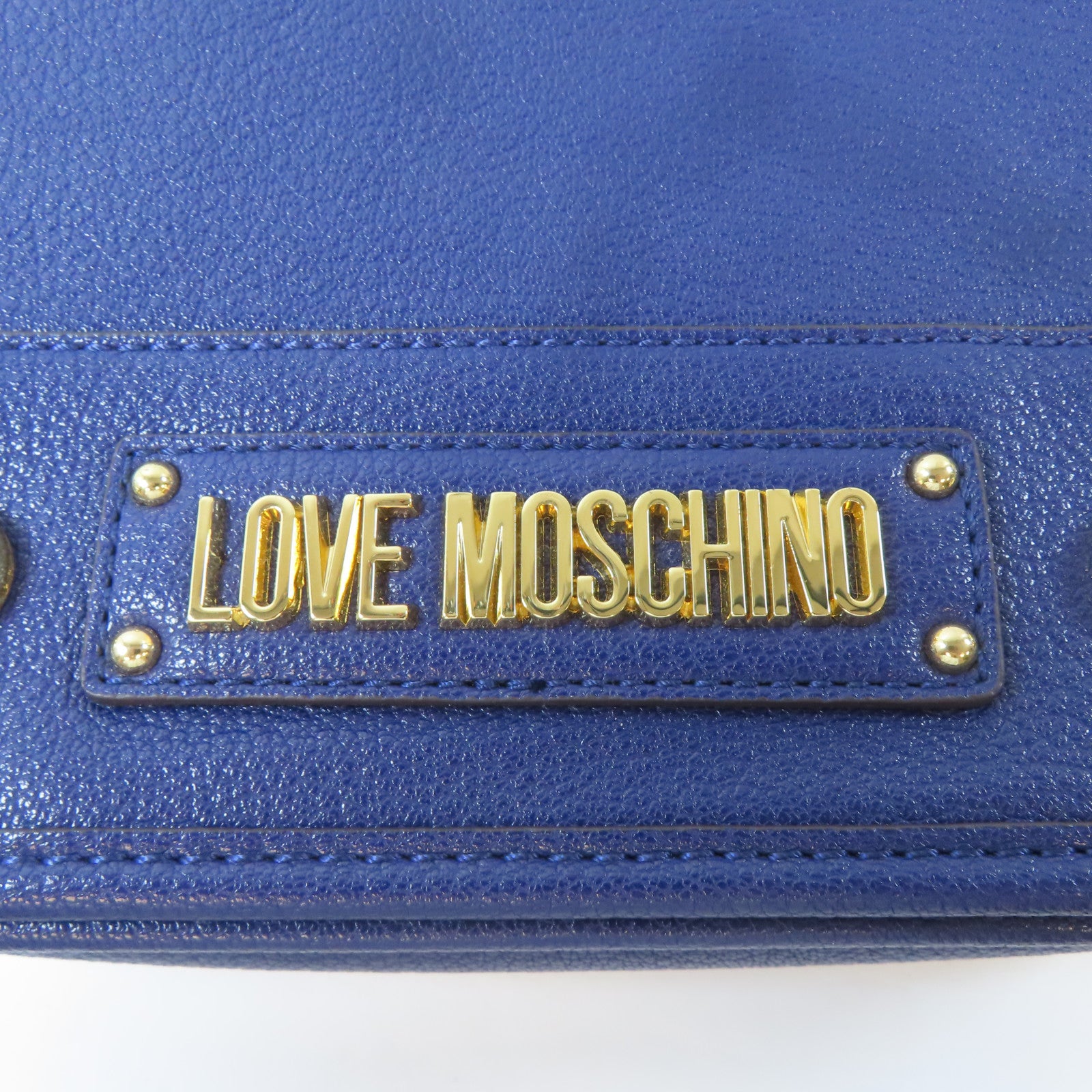 MOSCHINO 皮革Shoulder Bag金扣肩背袋藍色