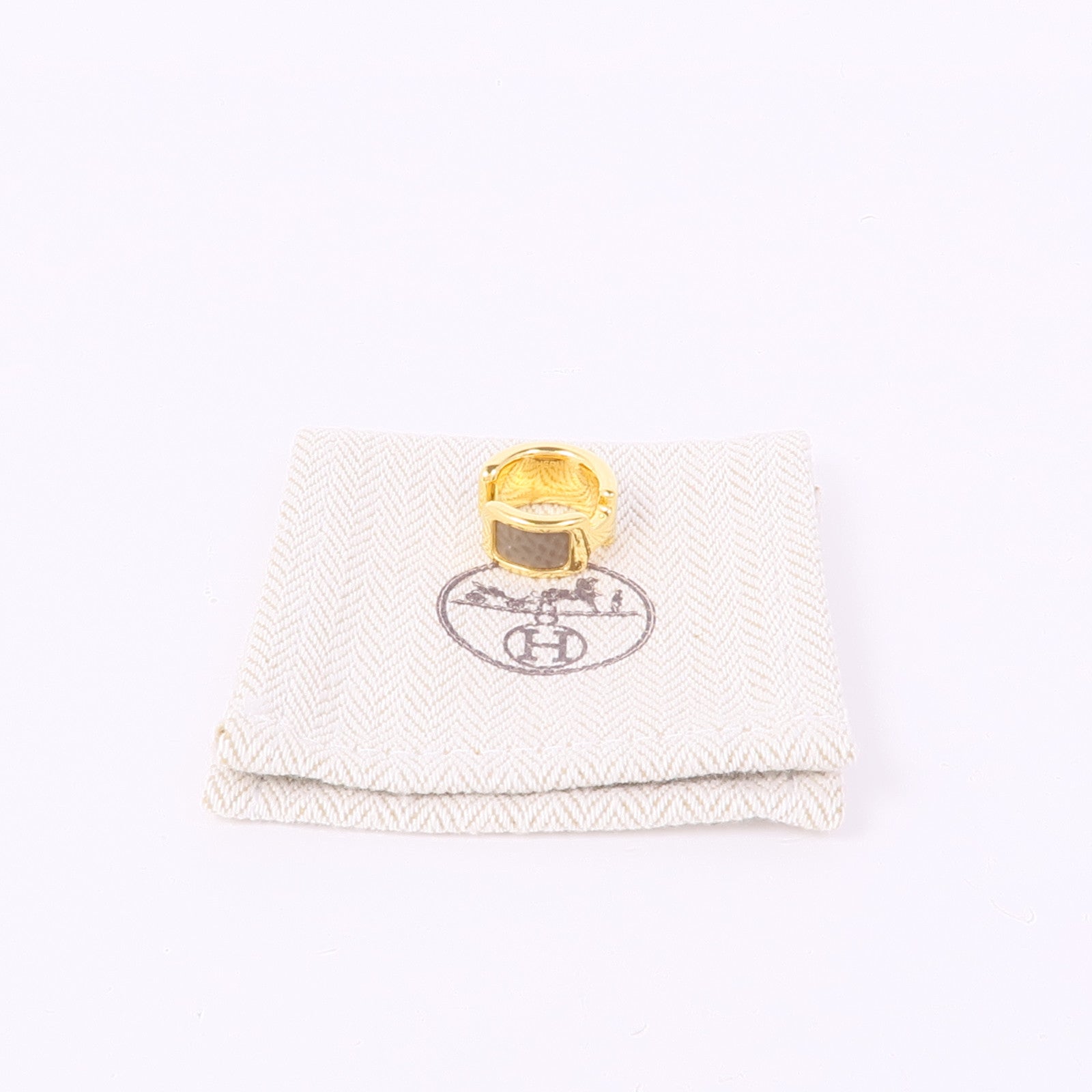 HERMES Epsom皮革/金屬Olympe Ear Cuff耳夾Etoupe