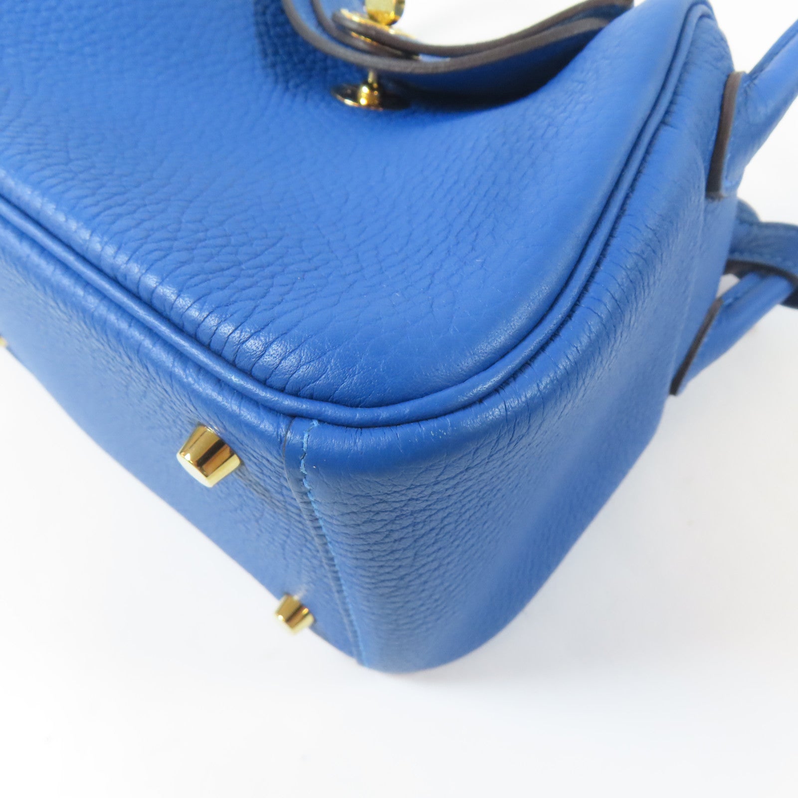 HERMES Clemence皮革Mini Lindy金扣手挽肩背兩用袋Mykonos/藍色