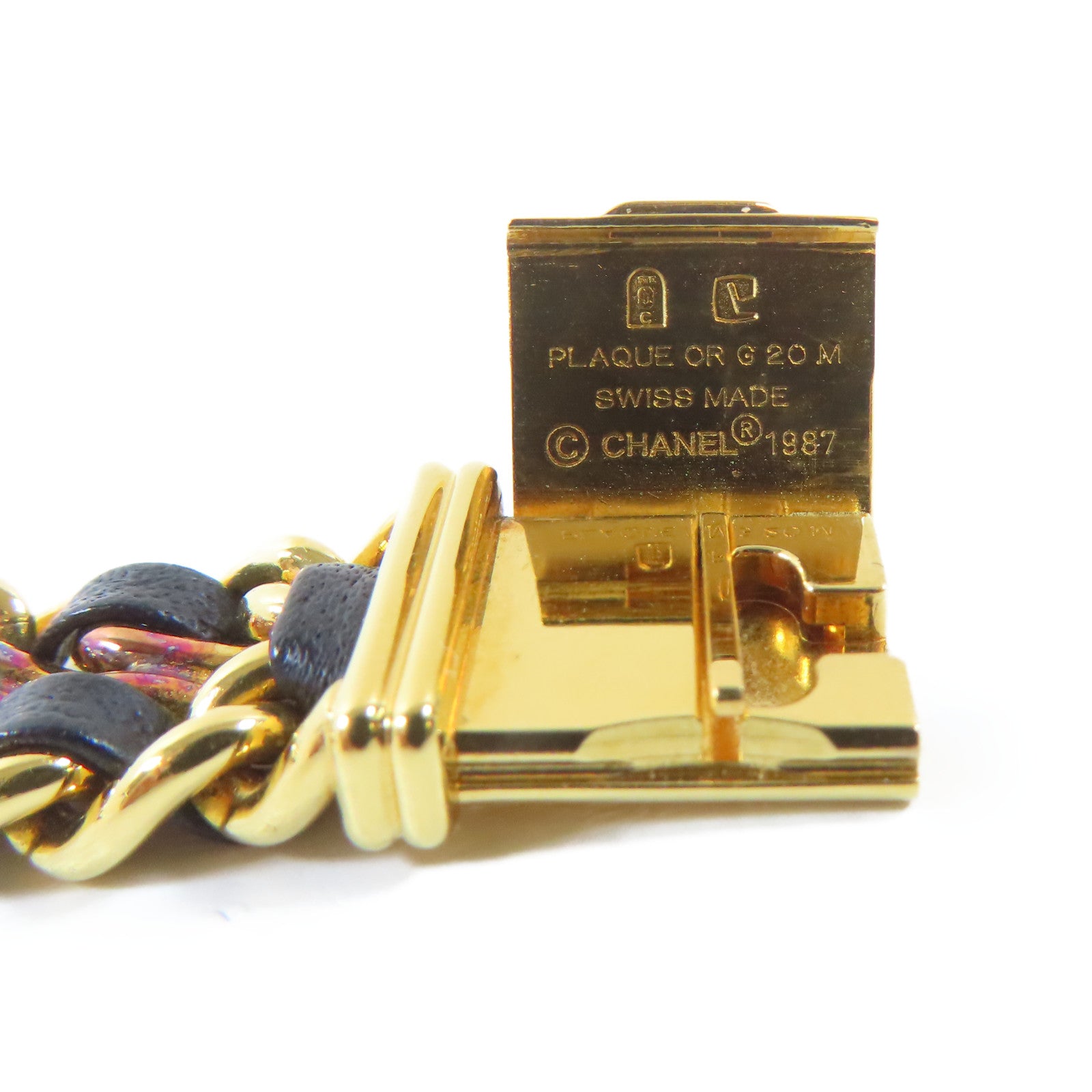 CHANEL Premiere L 18K鍍黃金/皮革手錶石英機芯黑色#16.25cm