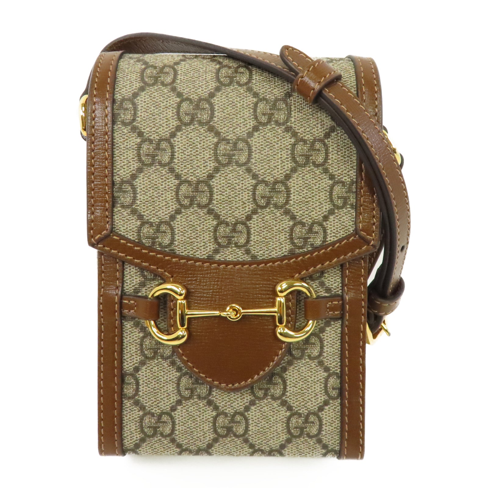 GUCCI 塗層帆布Shoulder Bag金扣肩背袋棕色